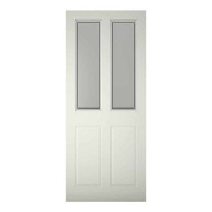 Image of 4 panel Frosted Glazed Primed White LH & RH External Front Door (H)1981mm (W)762mm