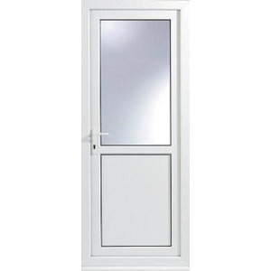 2 panel Frosted Glazed White uPVC RH External Back Door set  (H)2055mm (W)920mm