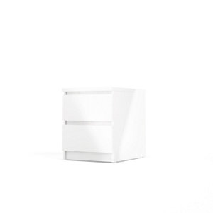 Esla High gloss white 2 Drawer Bedside chest (H)500mm (W)400mm (D)500mm