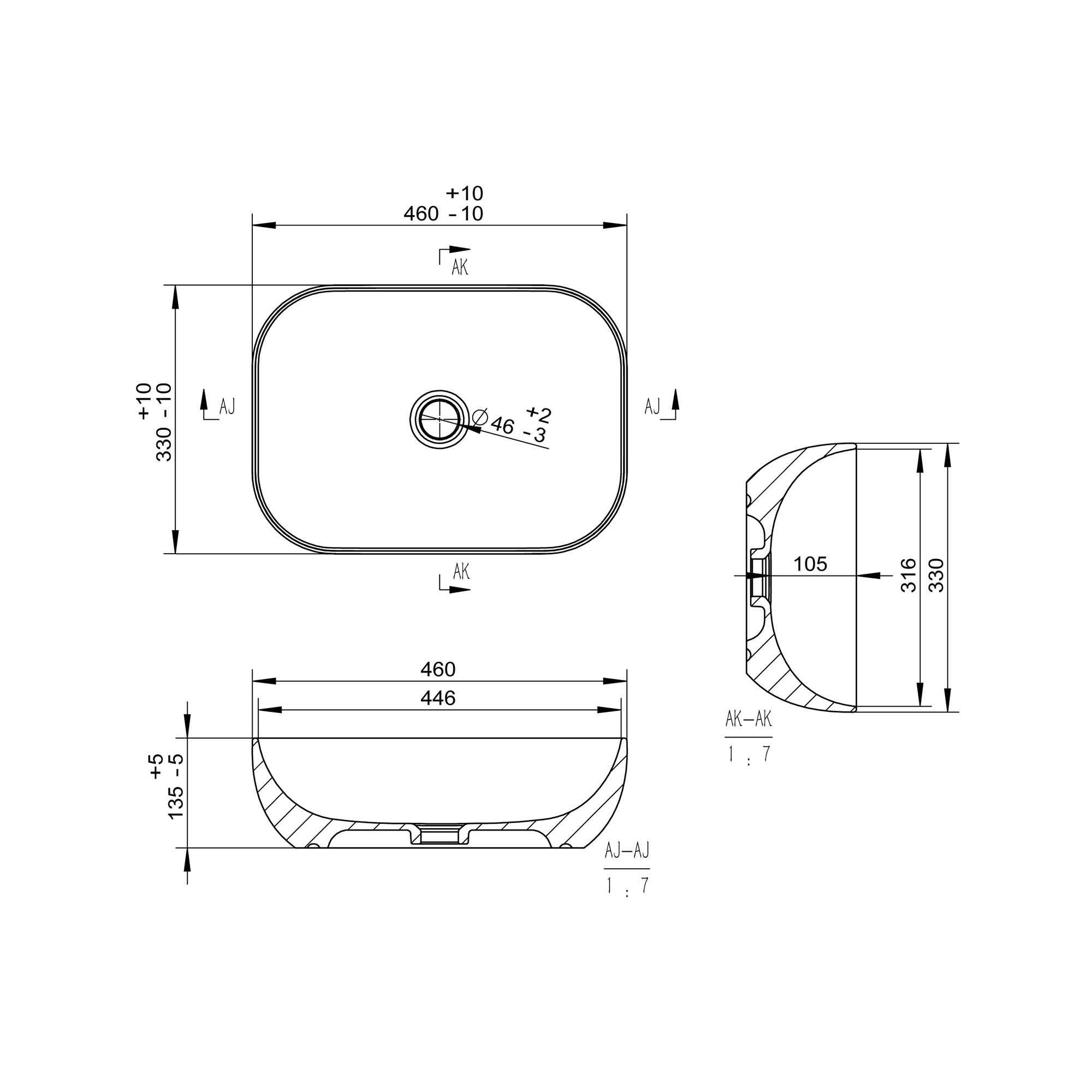 * Collingham White Marble effect Rectangular Single Counter top Basin (W)46cm