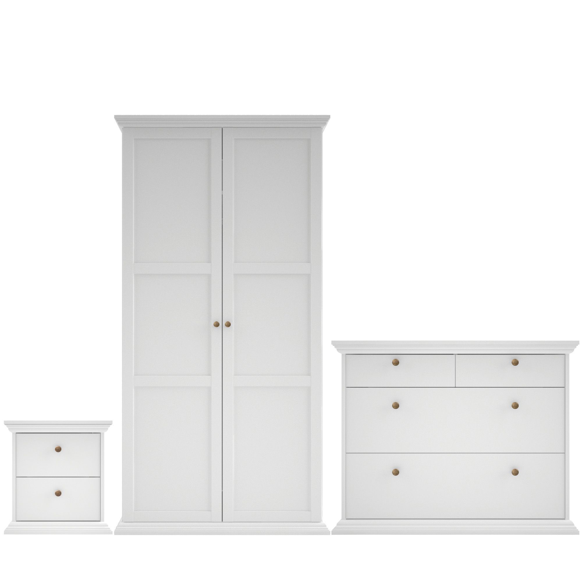 Isabella White & Matt 3 Piece Bedroom Furniture Set 