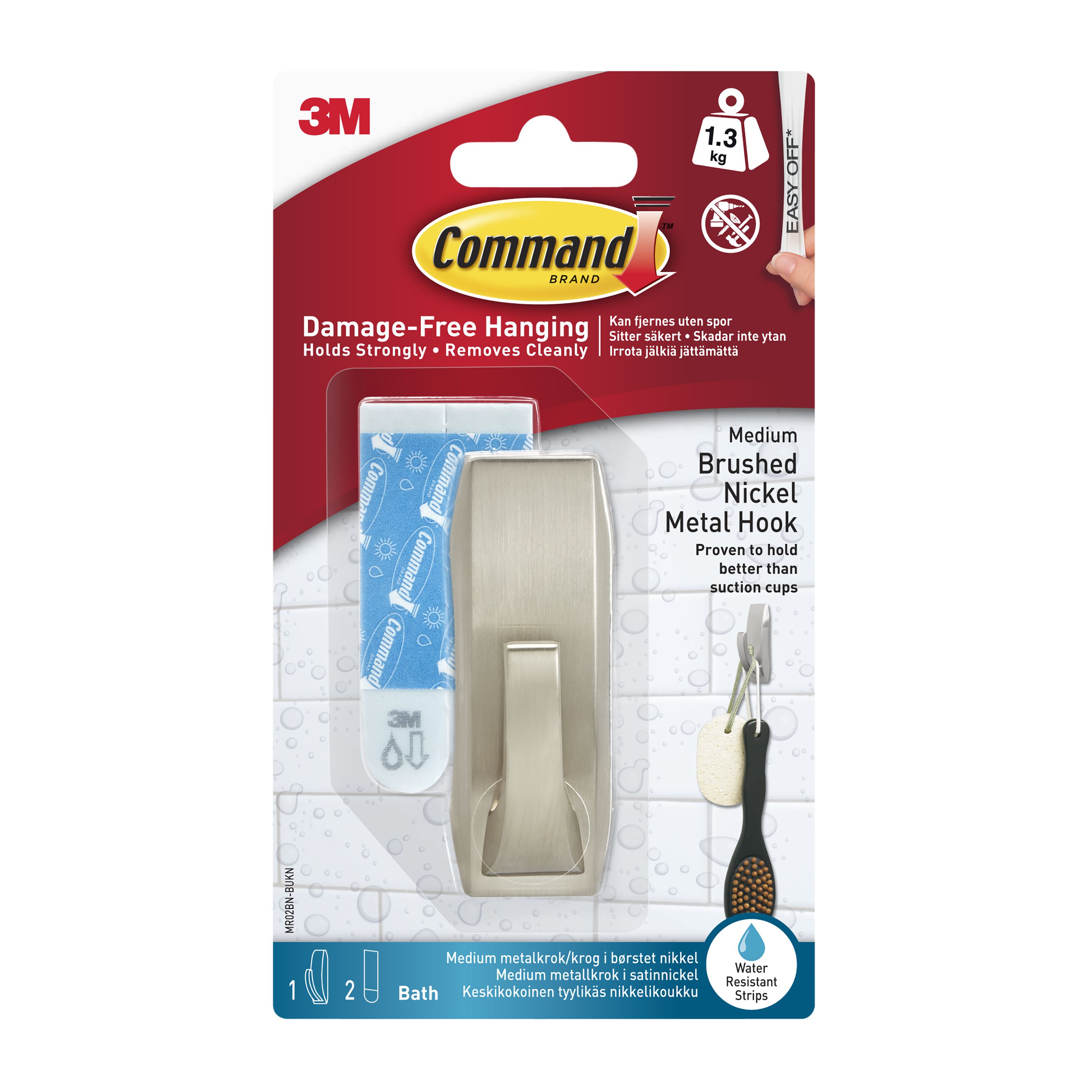 3M Command Satin nickel Metal Hook | Departments | DIY at B&Q