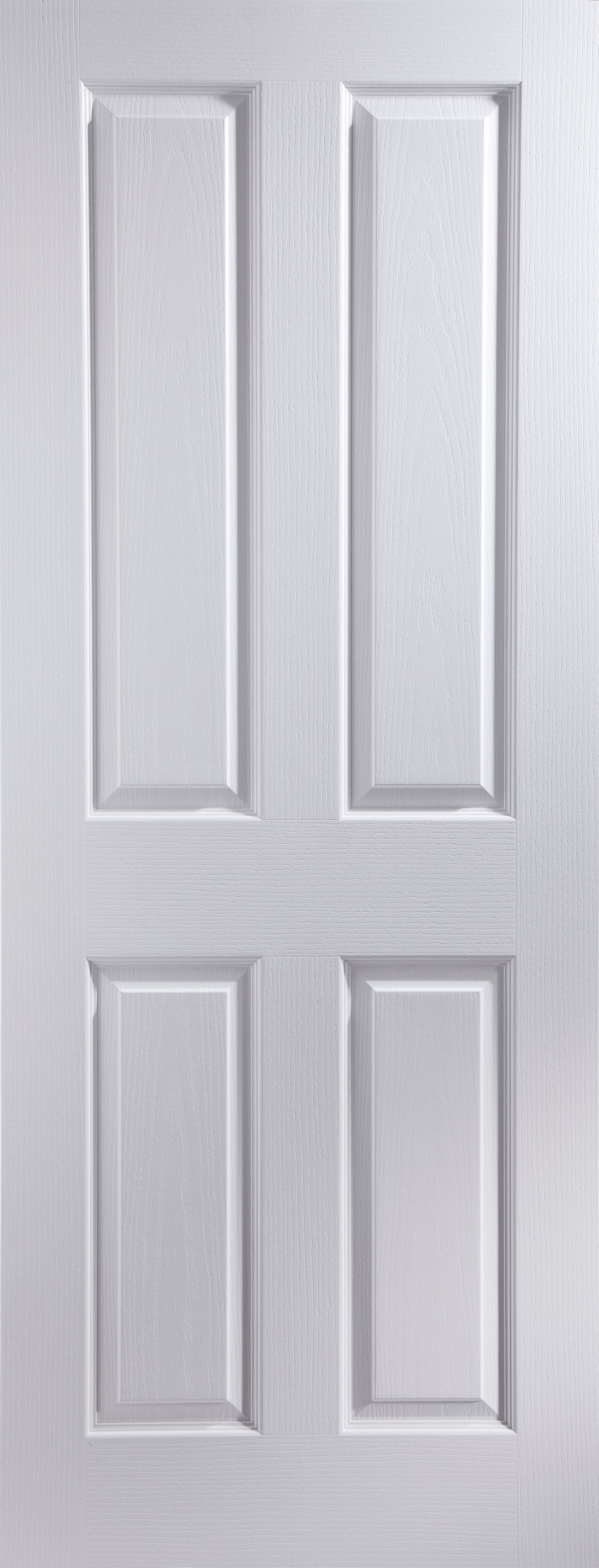 4 Panel Pre-painted White Woodgrain Internal Door, (H)1981mm (W)686mm