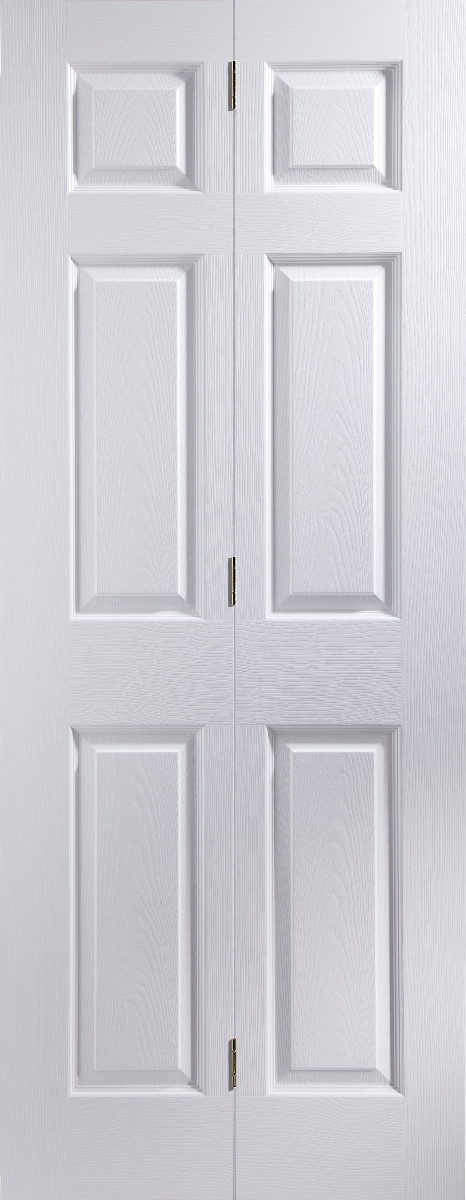 6 Panel Primed White Woodgrain Effect Internal Bi Fold Door Set H 1981mm W 762mm Departments Diy At B Q