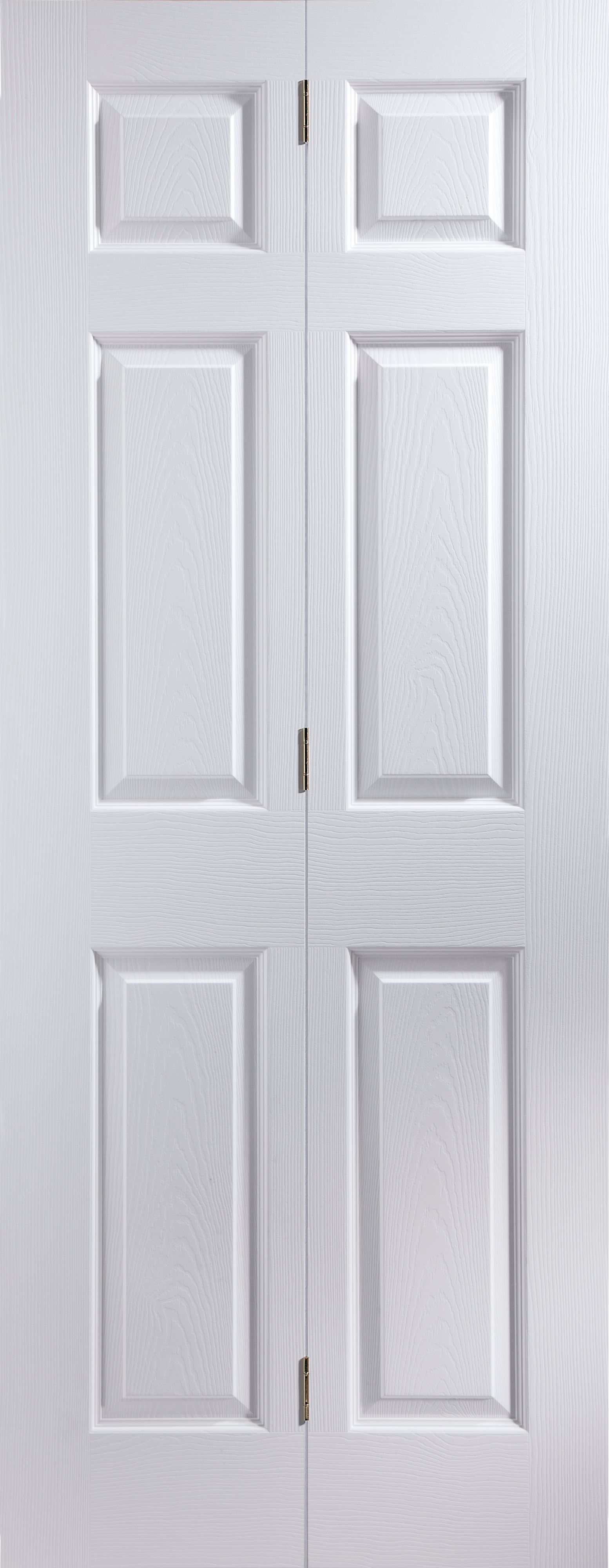 6 Panel Primed Woodgrain effect Unglazed Internal Bi-fold Door, (H)1981mm (W)762mm