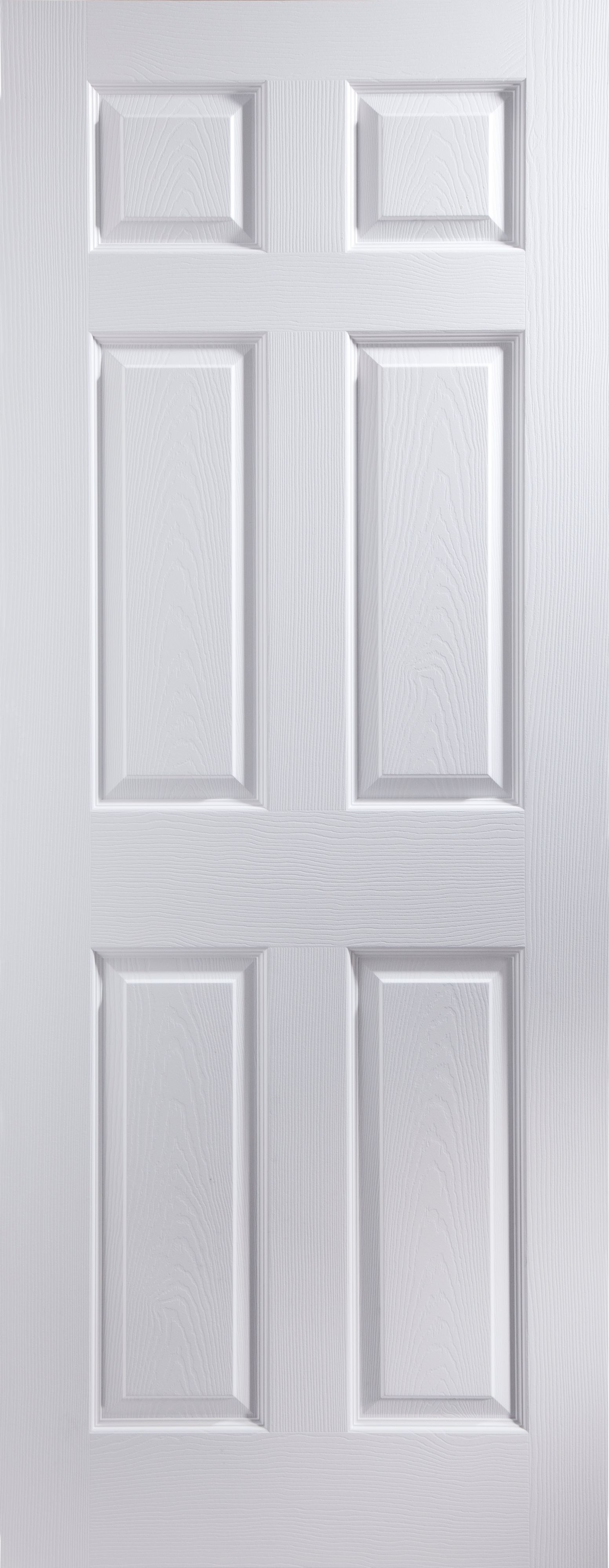 6 panel Primed White Woodgrain effect LH & RH Internal Door, (H)2040mm