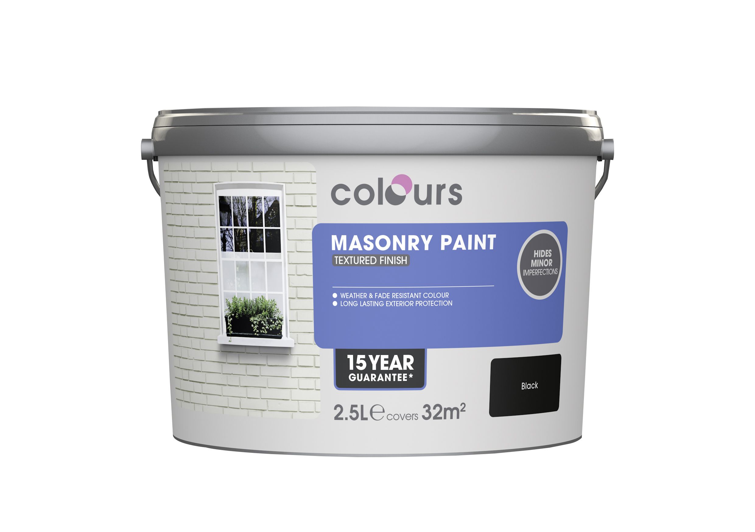 Colours Black Textured Matt Masonry Paint 2.5L