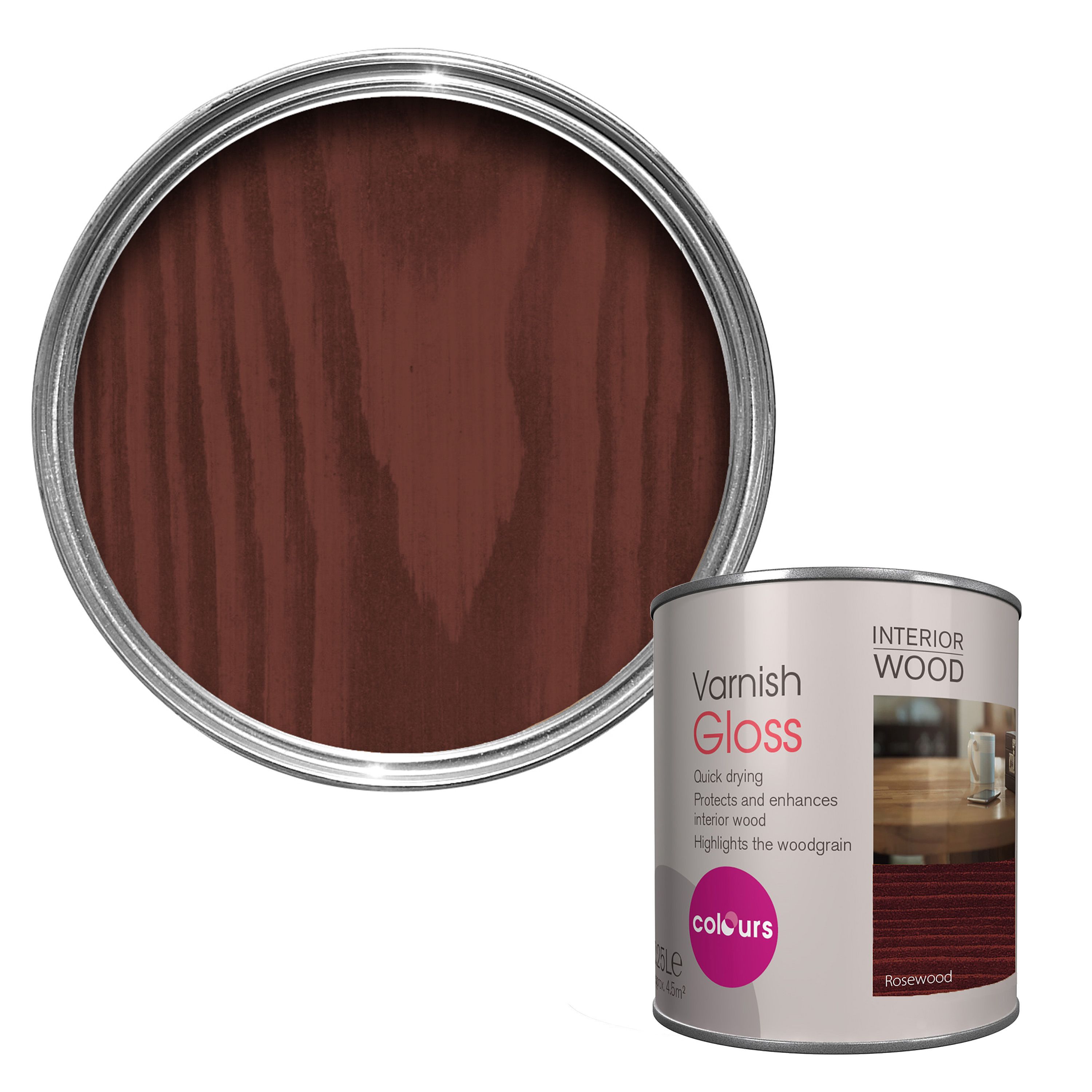 Colours Rosewood Gloss Wood varnish 0.25L | Departments | DIY at B&Q