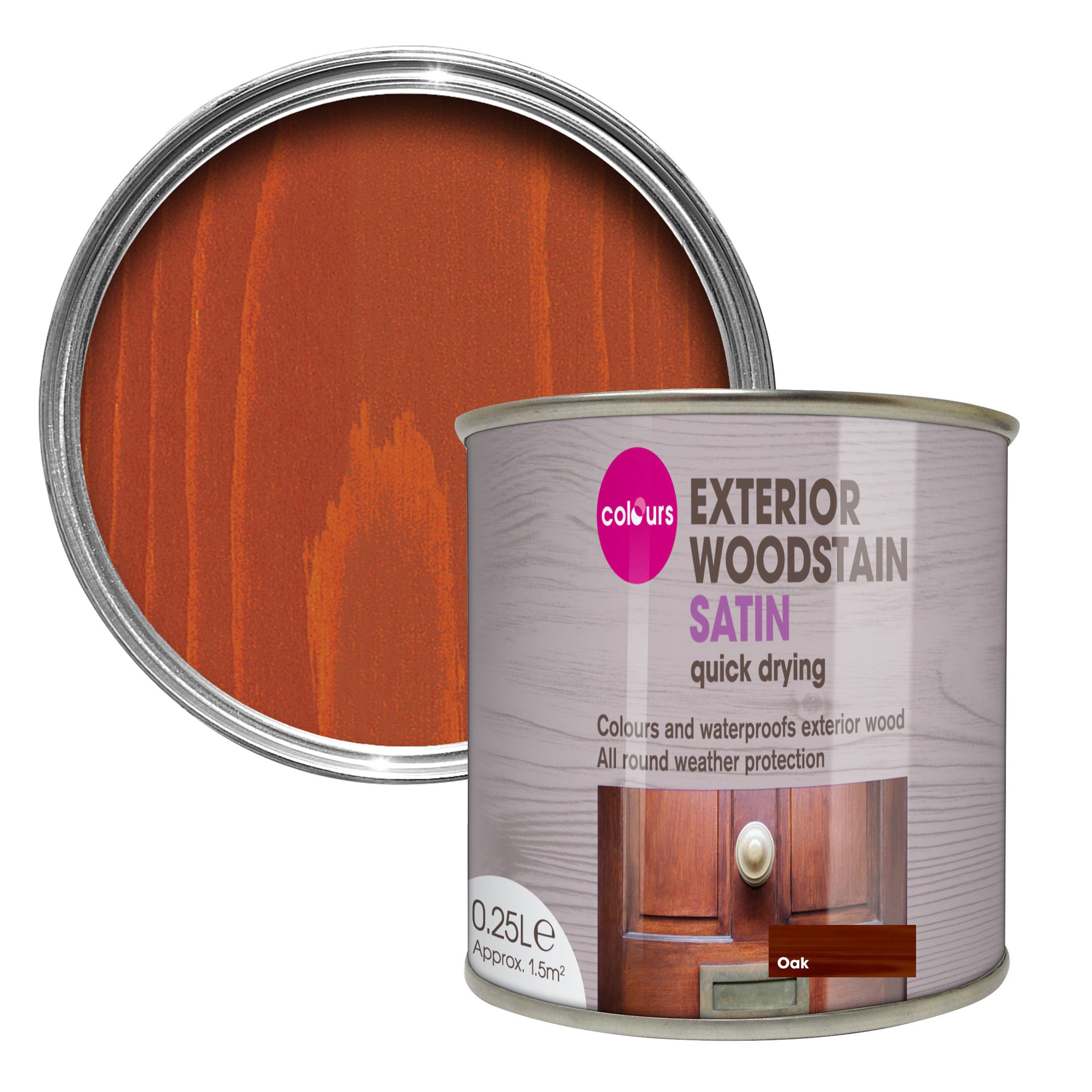 Colours Oak Satin Woodstain 0.25L Departments DIY at B&Q