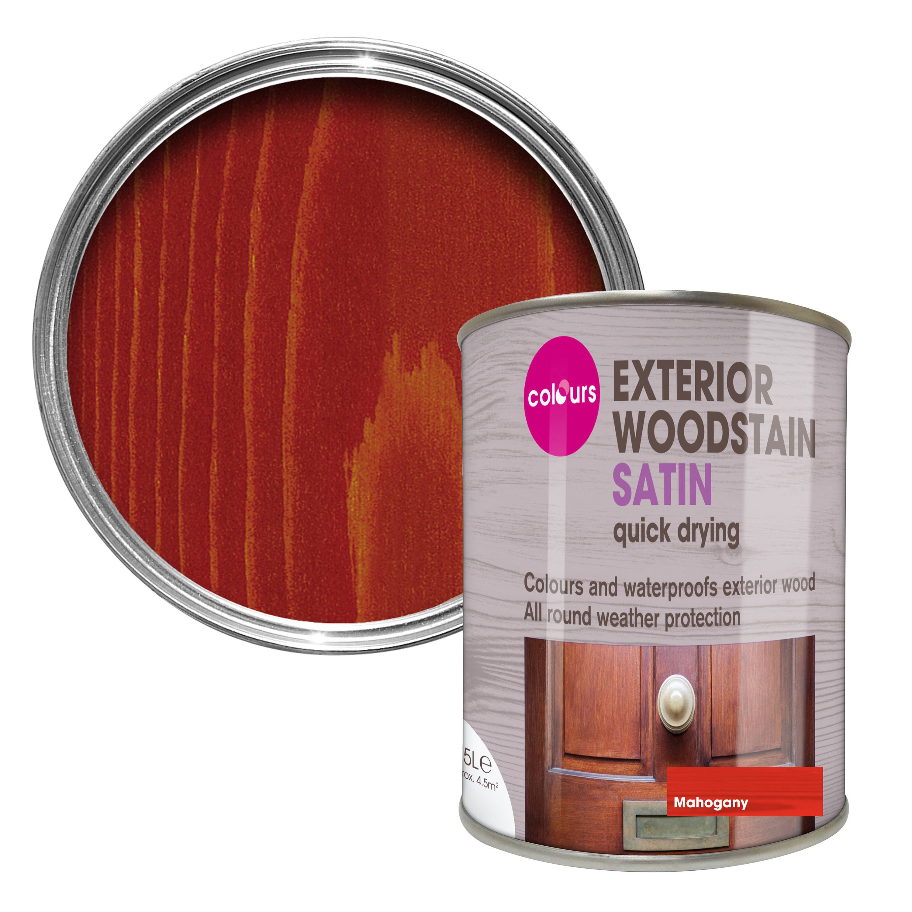 Colours Mahogany Satin Doors & Windows Wood Stain, 750Ml