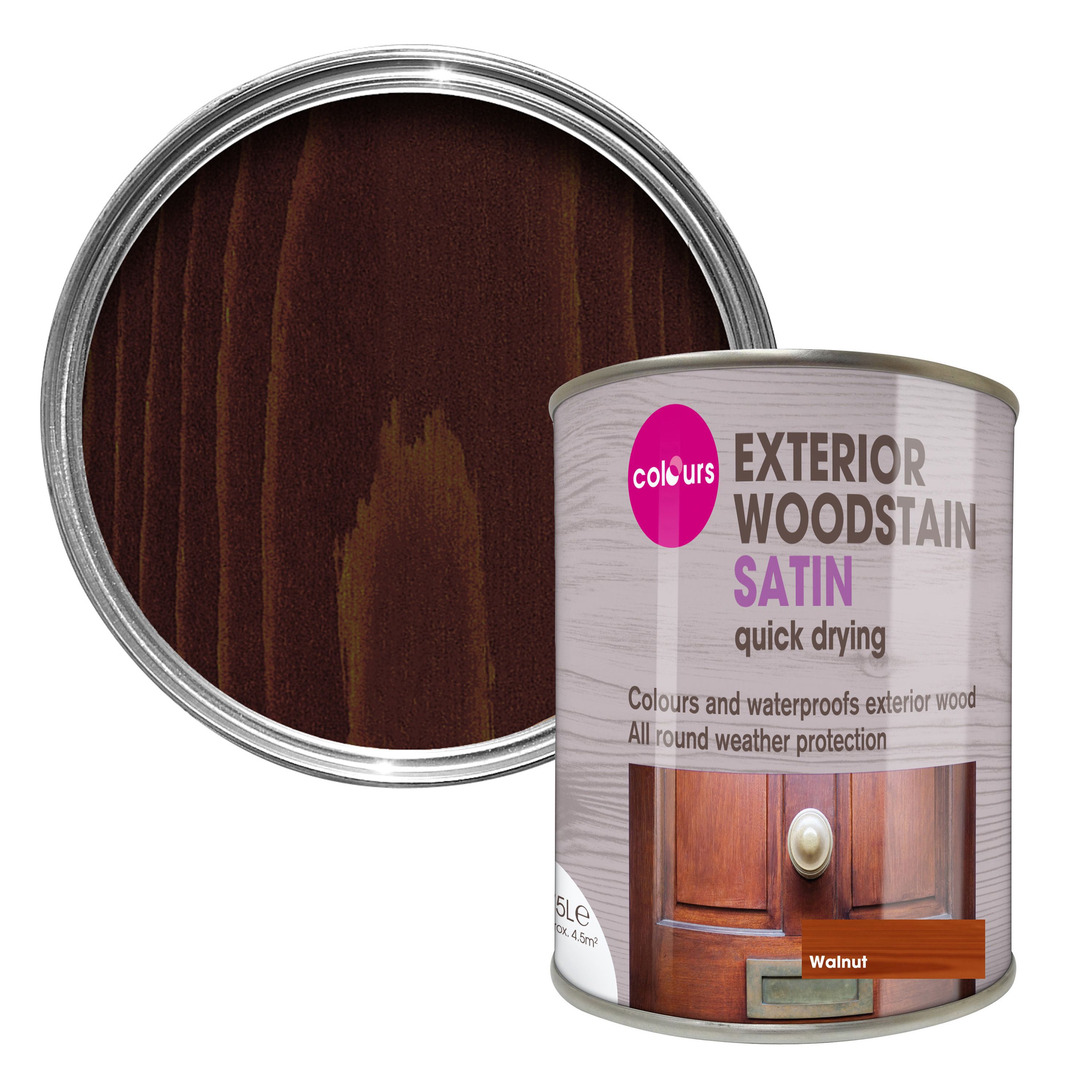 Colours Walnut Satin Doors & Windows Wood Stain, 750Ml