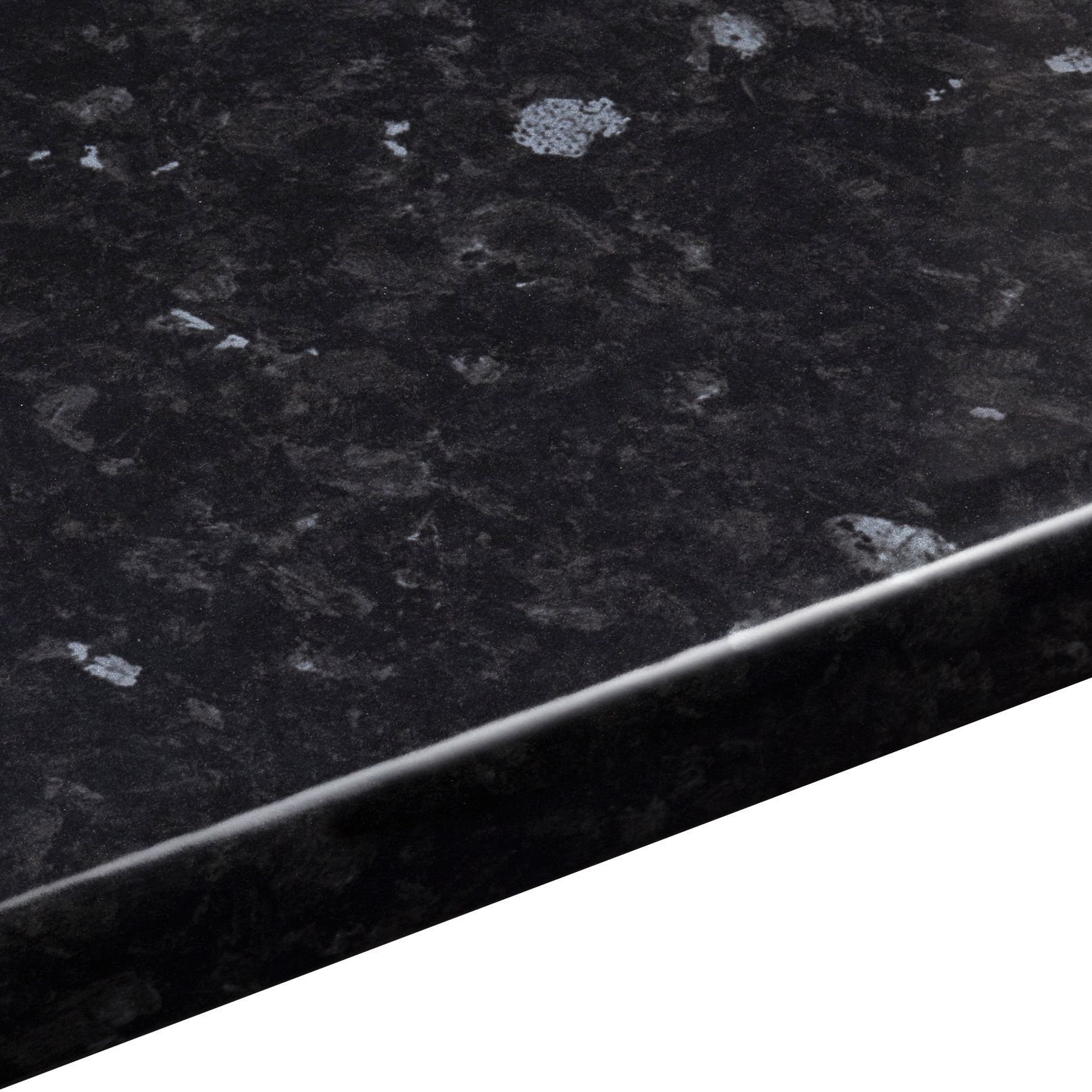 38mm Ebony granite Gloss Black Stone effect Laminate Round edge Kitchen.