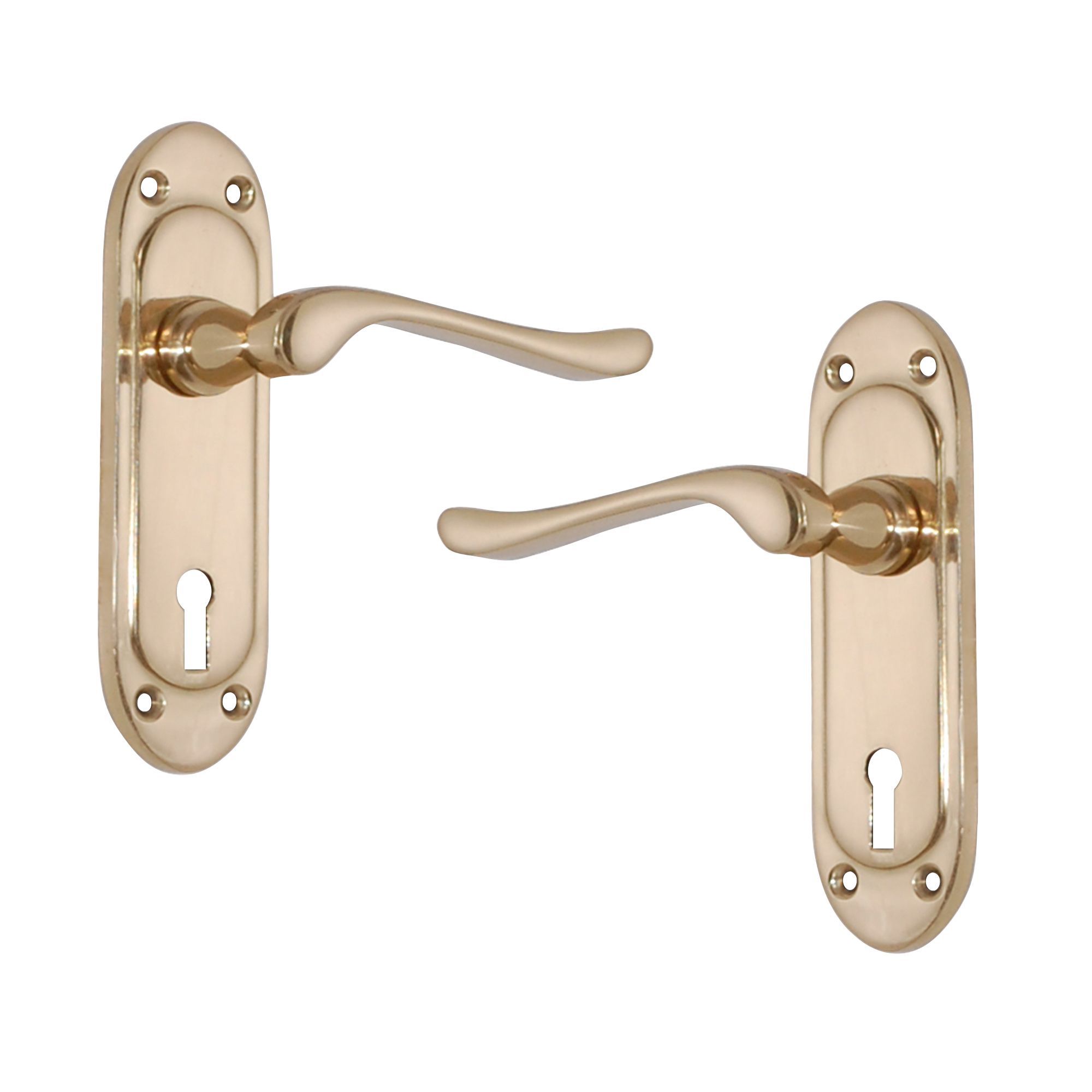 Polished Brass Effect Internal Scroll Lock Door Handle, 1 Set