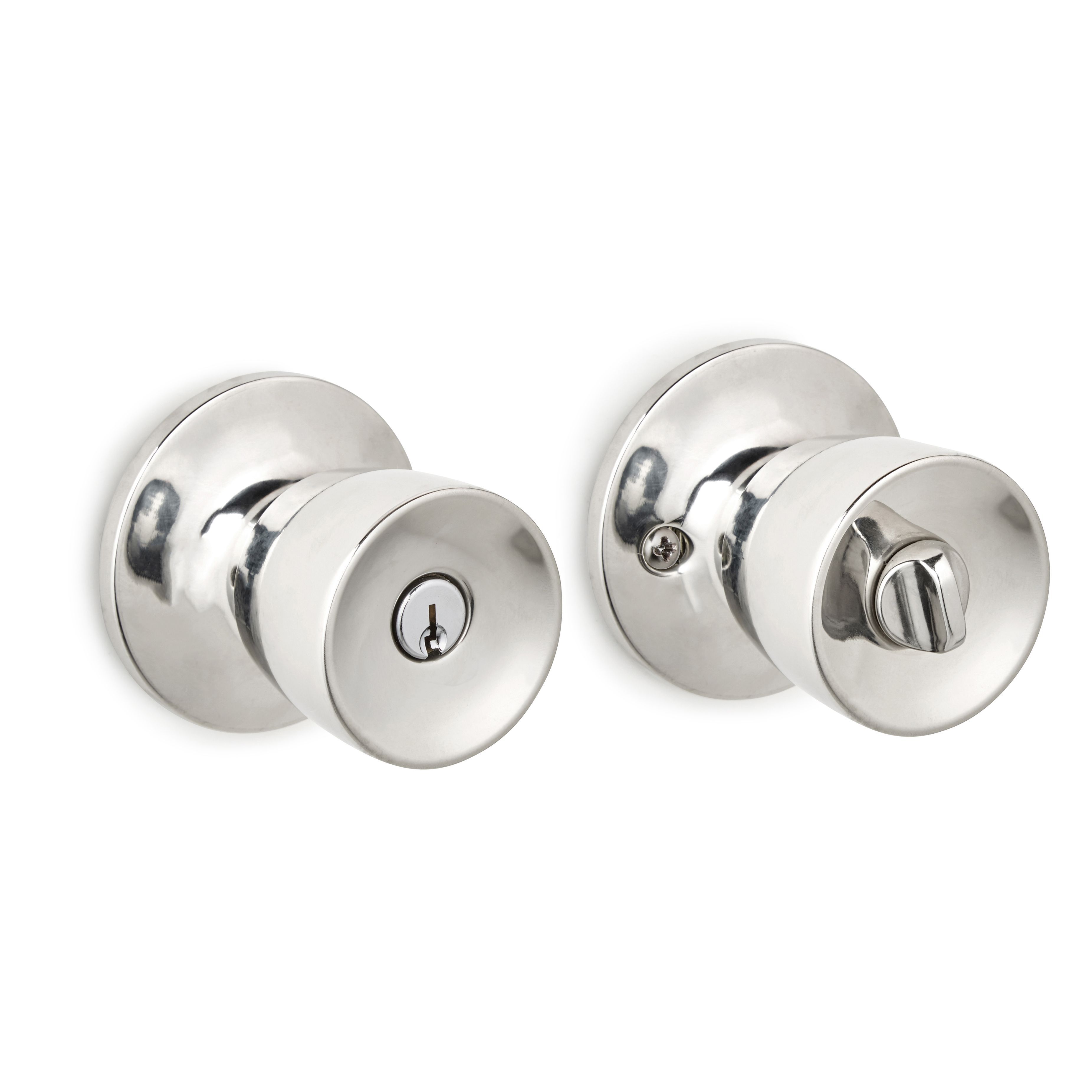 Polished Chrome Effect Internal Round Lock Door Knob Set Departments Diy At B Q