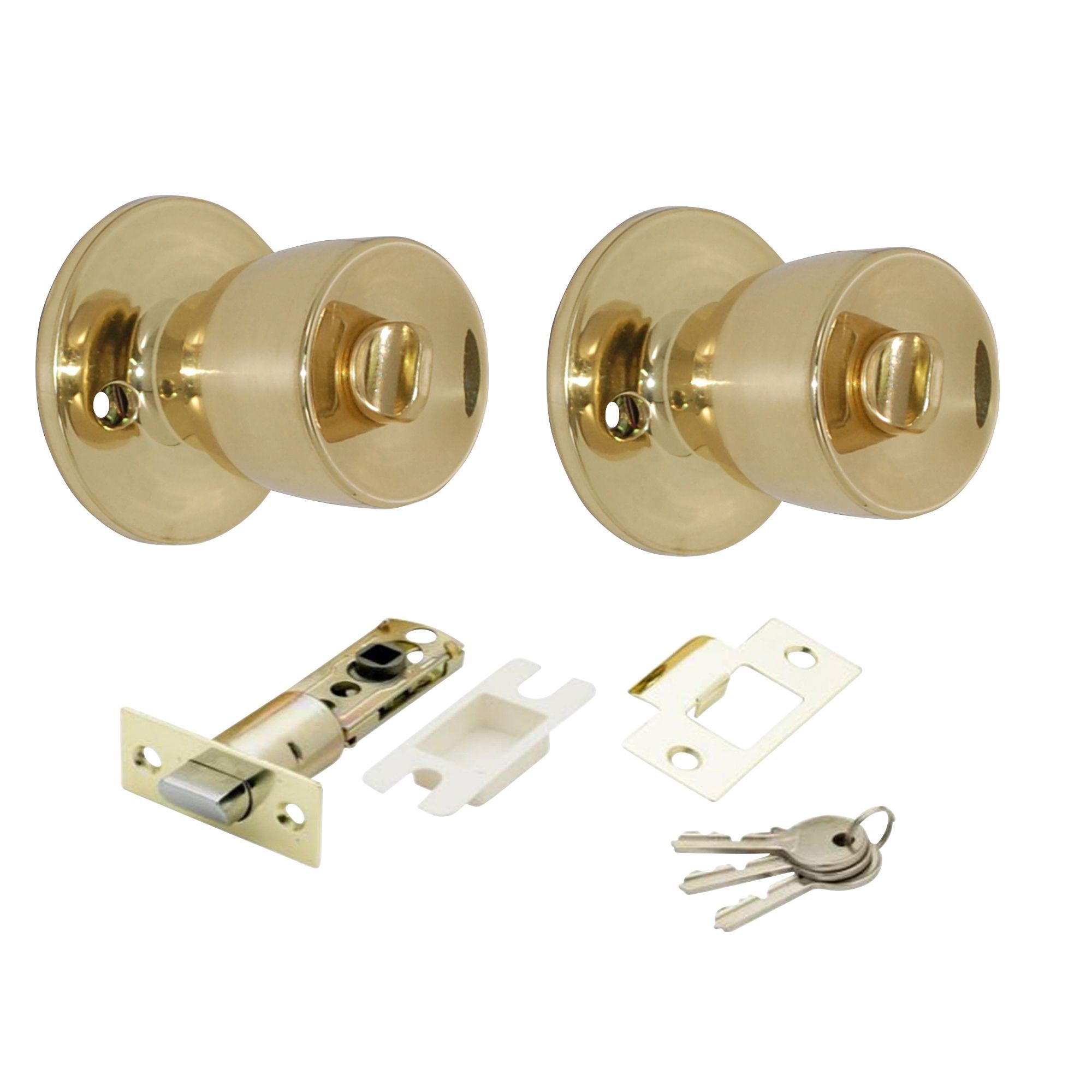 Polished Brass Effect Internal Round Lock Door Knob, 1 Set