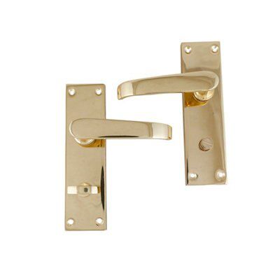 B&Q Polished Brass Effect Straight Internal Lever Latch Door Handle ...