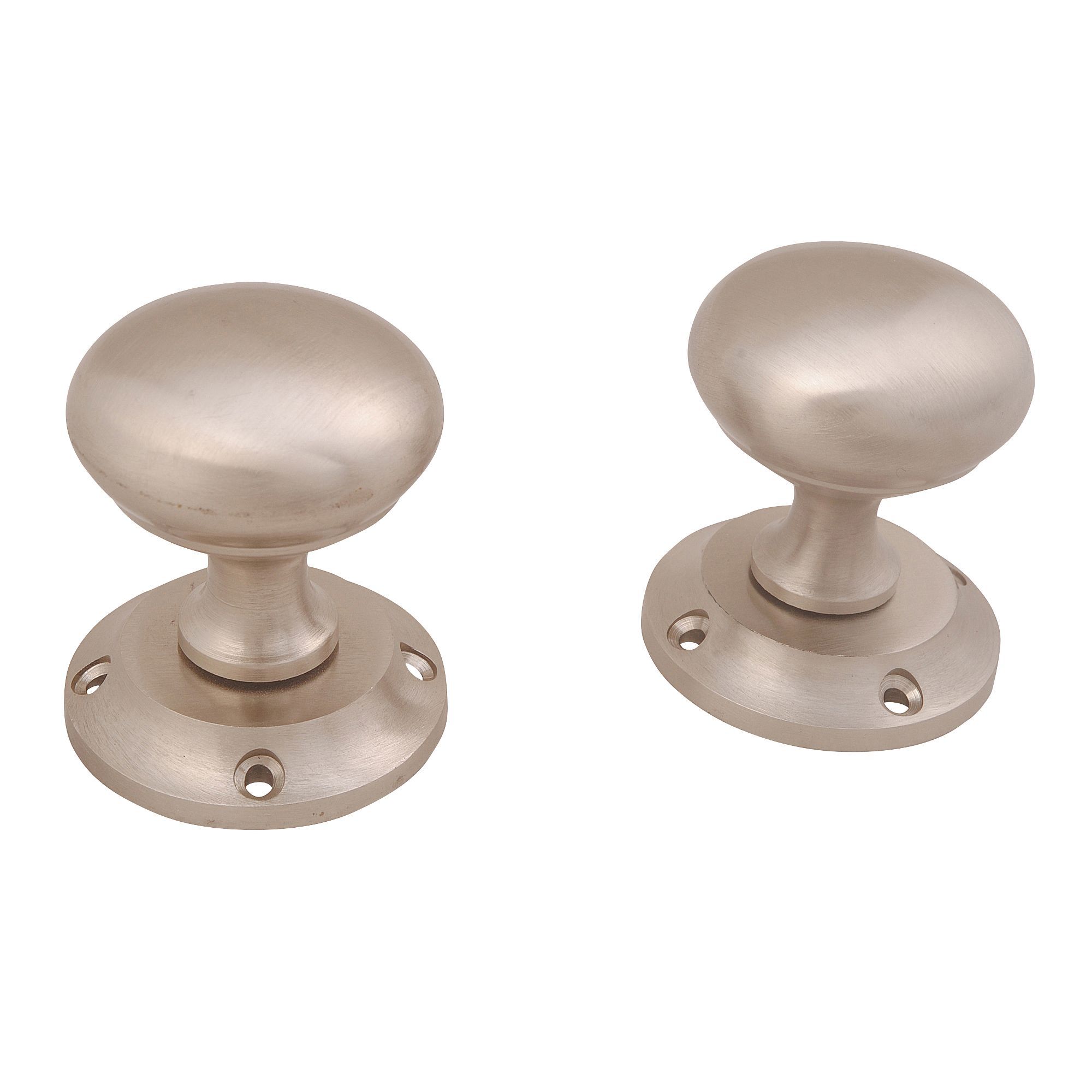 Satin Nickel effect Zamac Round Door knob (Dia)54mm, Pair Departments