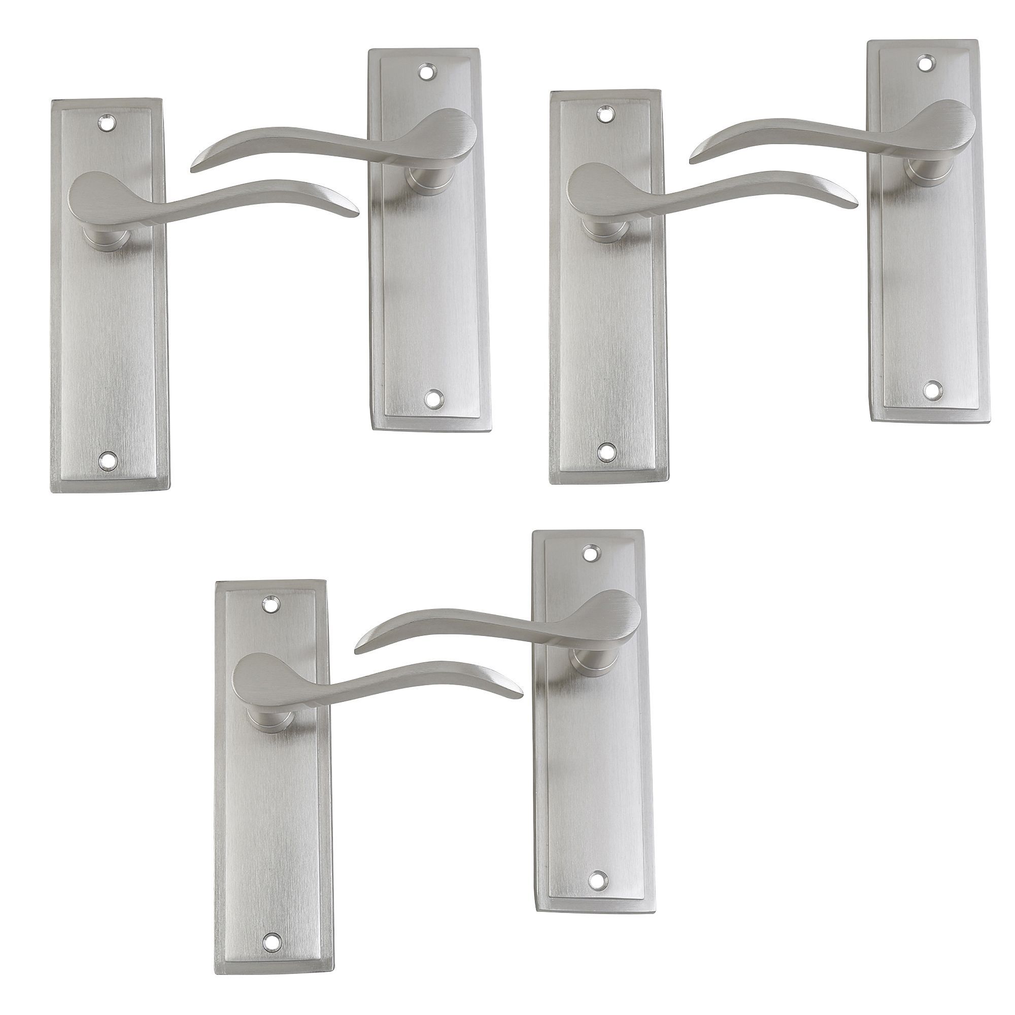 Satin Nickel Effect Internal Scroll Latch Door Handle, Set Of 3 ...