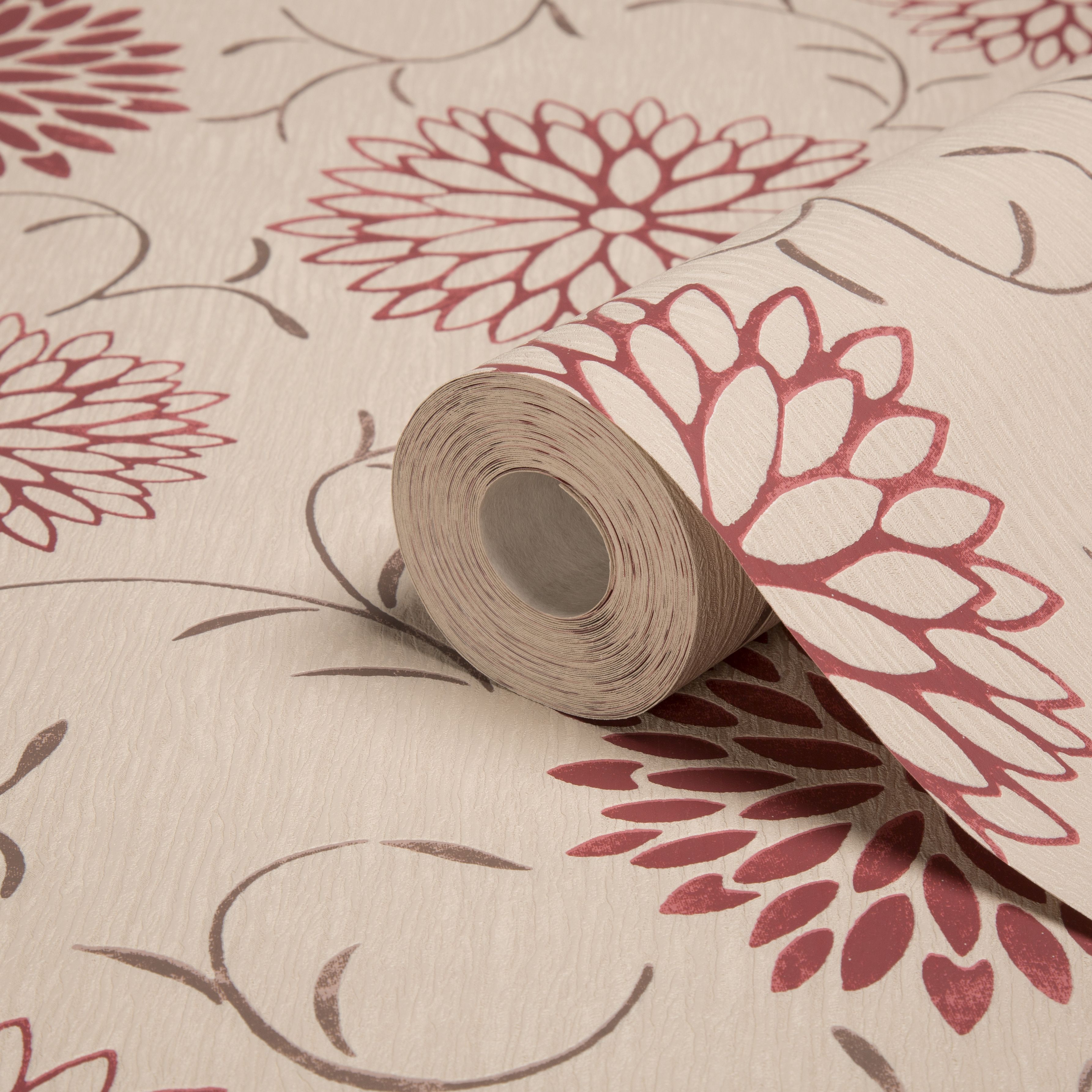 Colours Romantic Cream & red Floral Wallpaper | Departments | DIY at B&Q