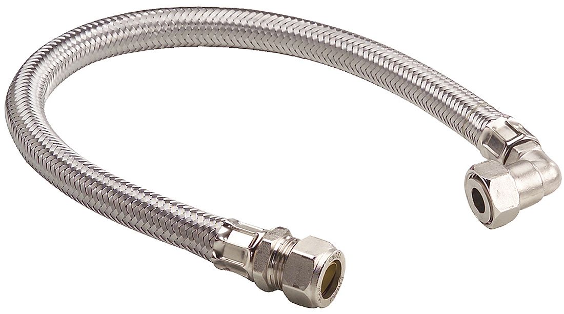 Flexible Tap Connector with Elbow, (Dia)15mm (Dia)1/2" (L)500mm