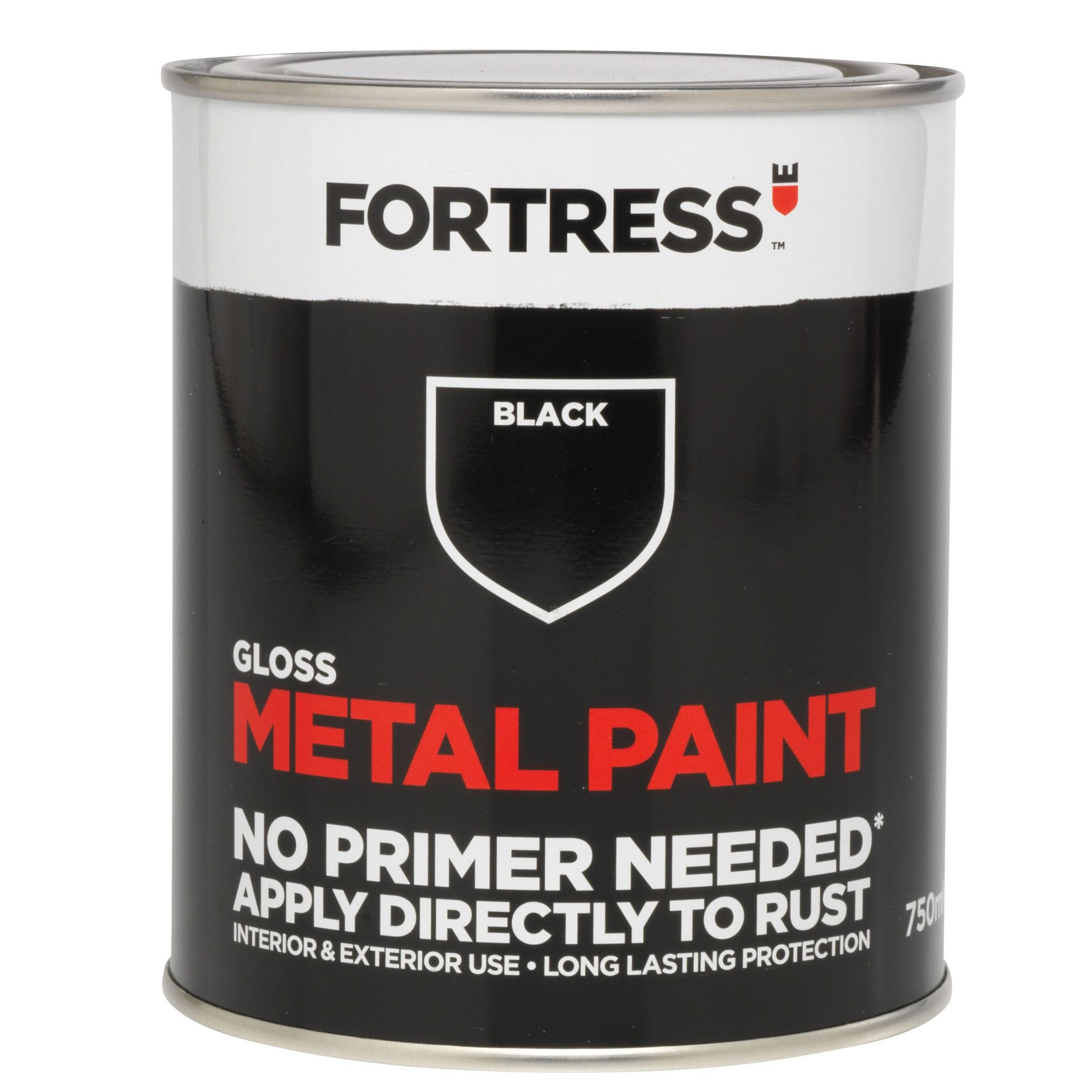 Fortress Black Gloss Metal paint, 0.75L Departments DIY at B&Q