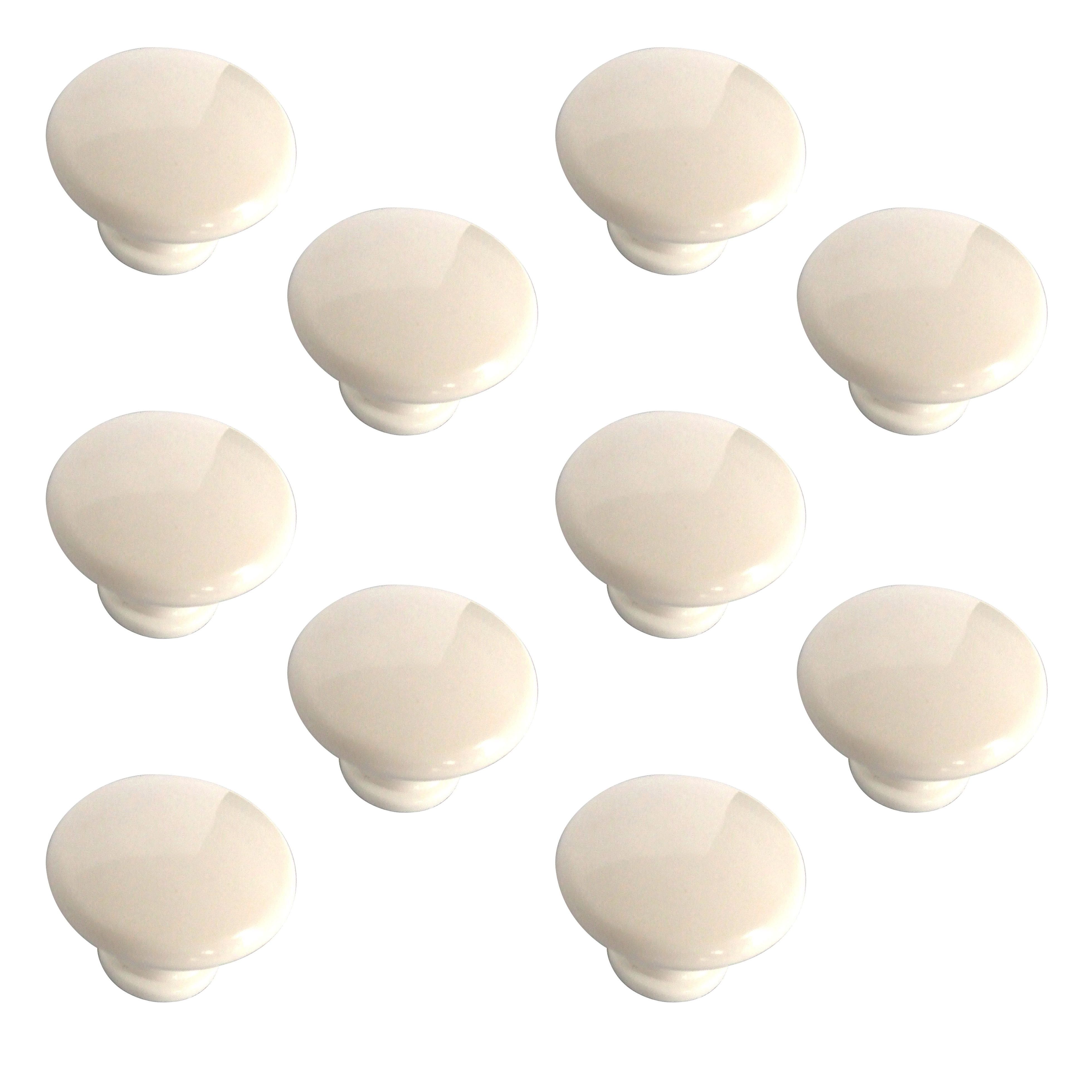 White Plastic Round Internal Door knob (Dia)34mm, Pack of 10