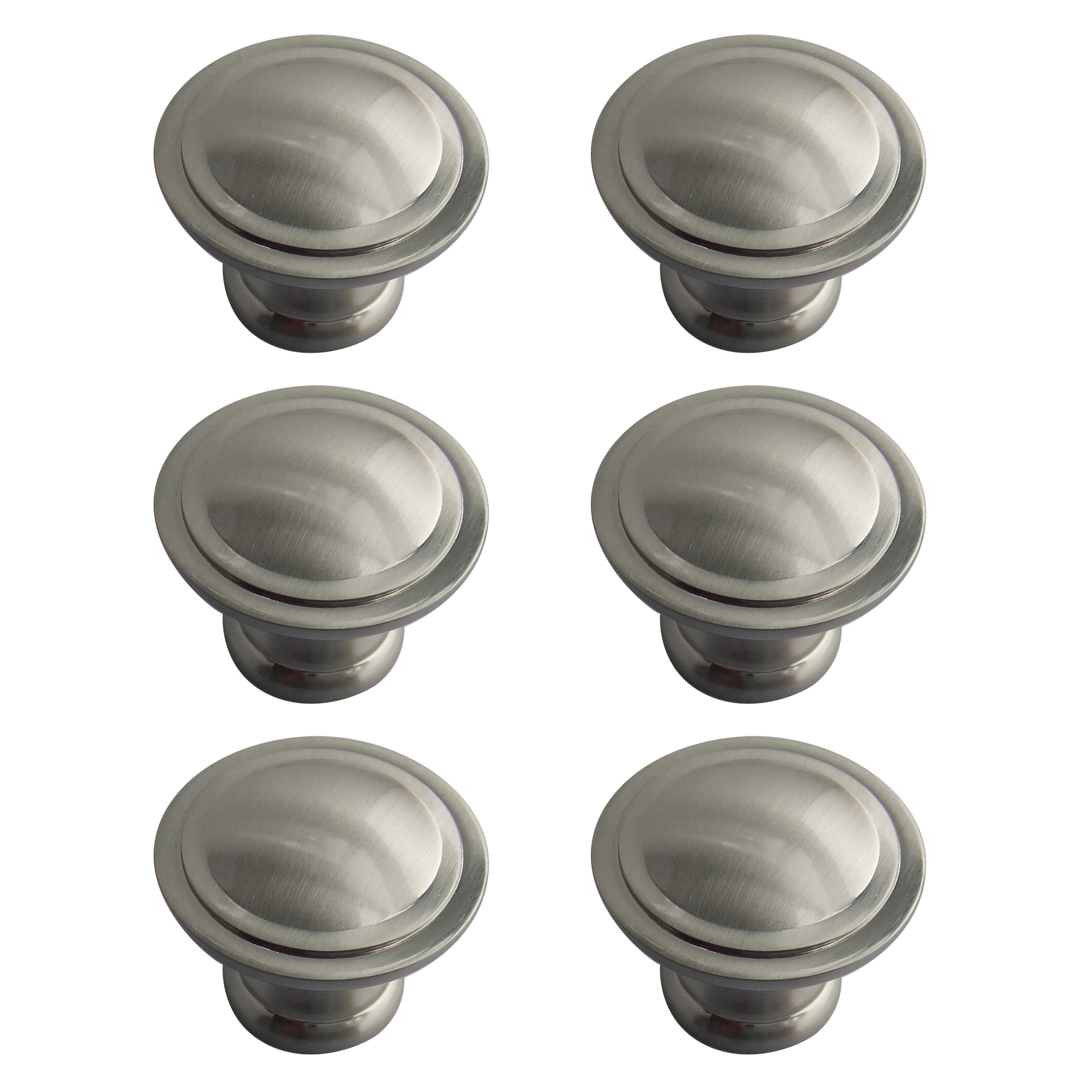 Nickel effect Zinc alloy Round Furniture Knob (Dia)35mm, Pack of 6