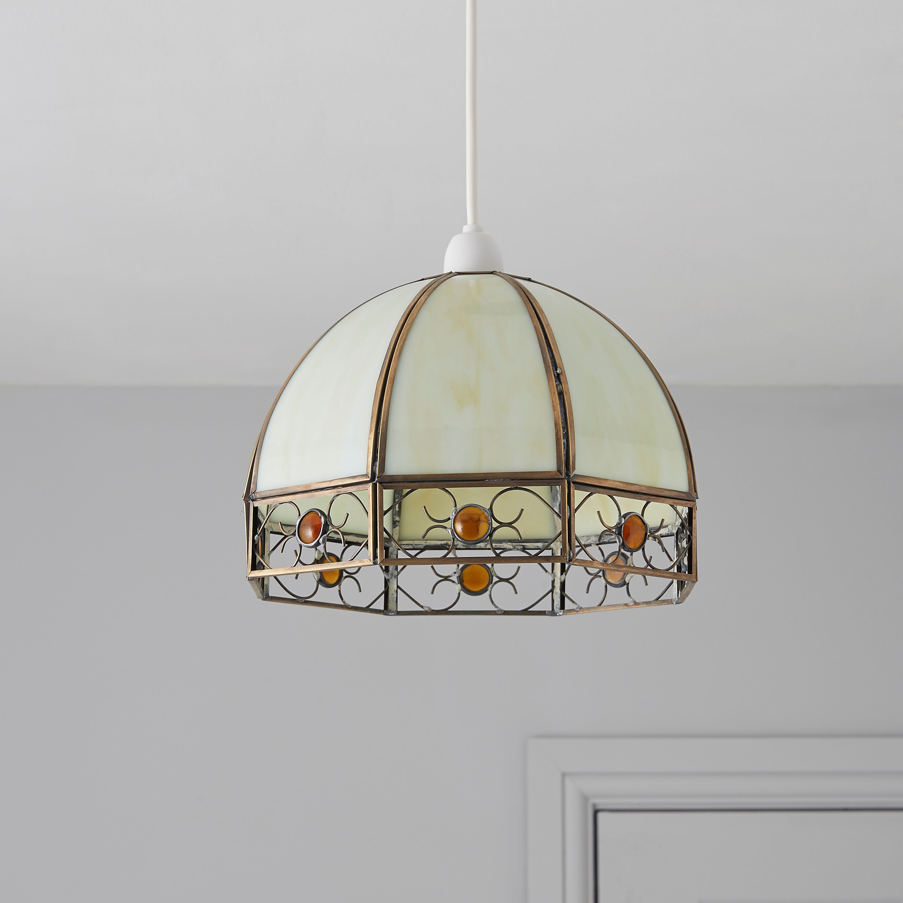 Tiffany Ivory Dome Pendant Ceiling Light Departments DIY at B&Q