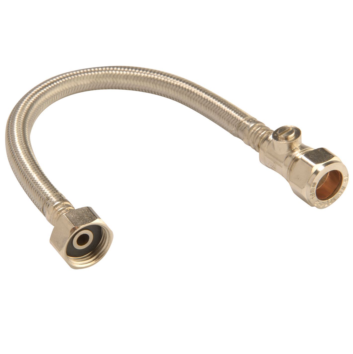 Flexible tap connector with valve, (Dia)15mm (Dia)½