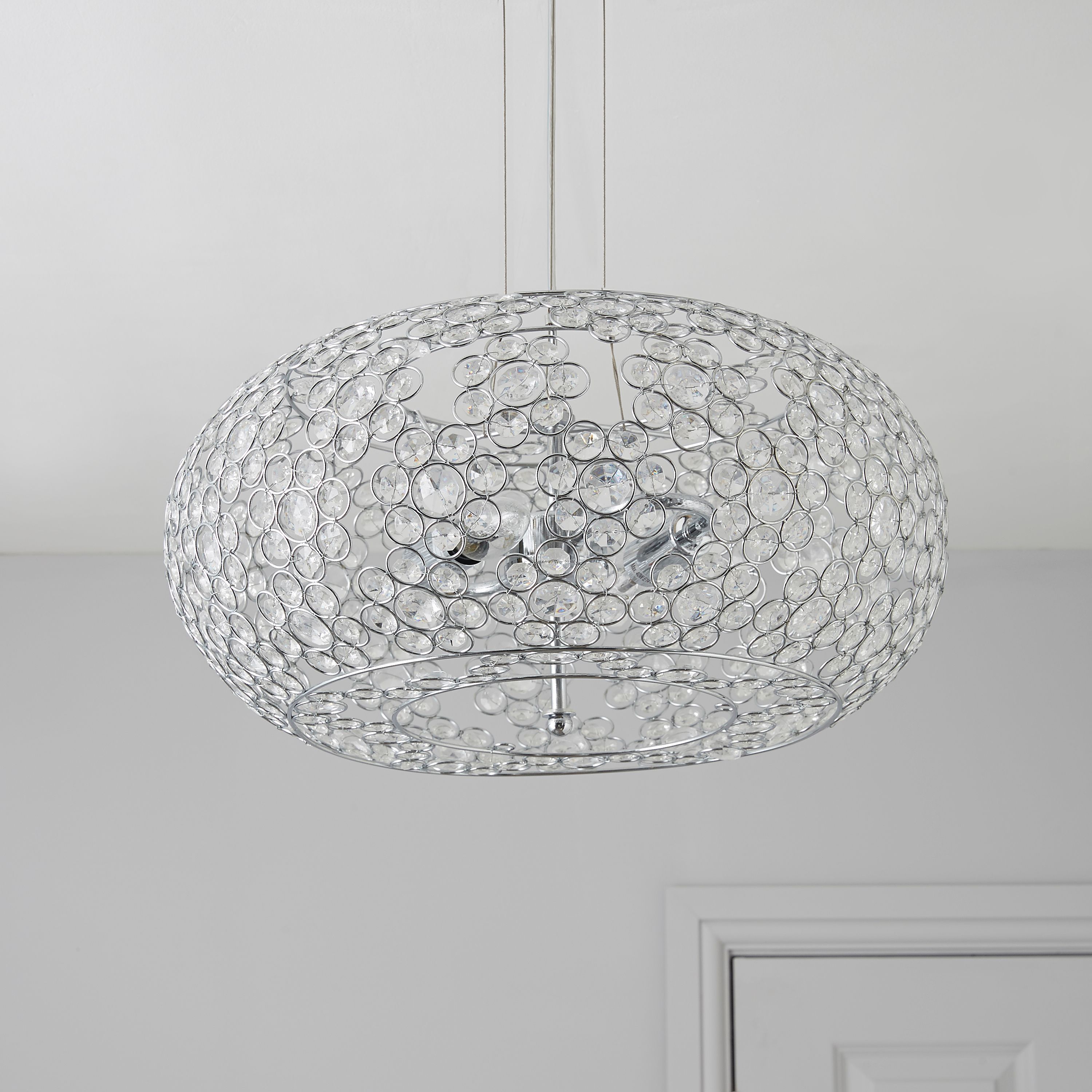 Avella Crystal Bead Silver 2 Lamp Pendant Ceiling Light