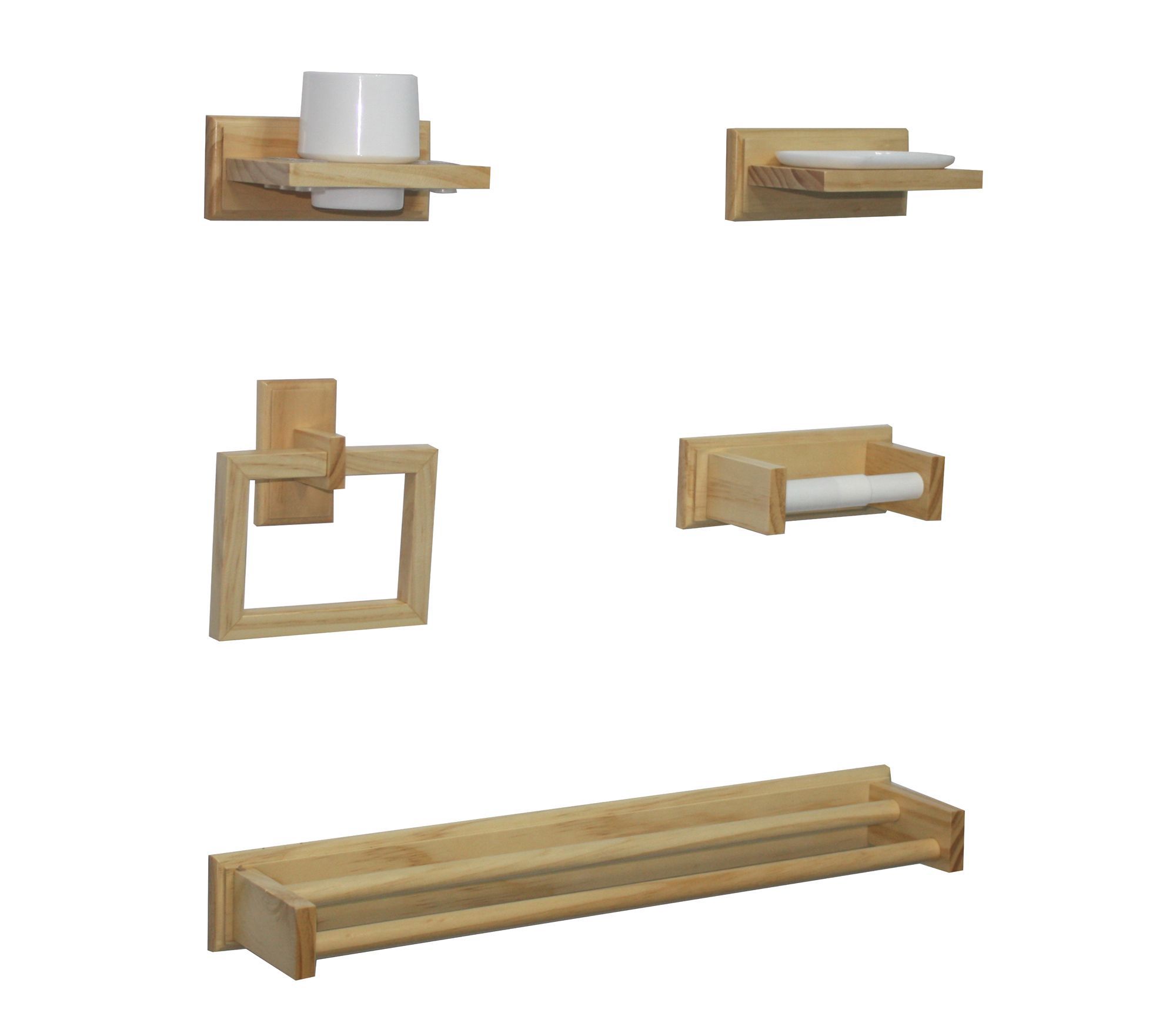 Cooke & Lewis Boundary Solid Pine Bathroom Accessory Set, Pack of 5 Departments DIY at B&Q