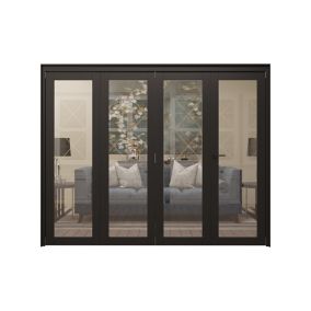 1 Lite Clear Fully glazed Contemporary Black Pine Internal Bi-fold Door set, (H)2060mm (W)2527mm