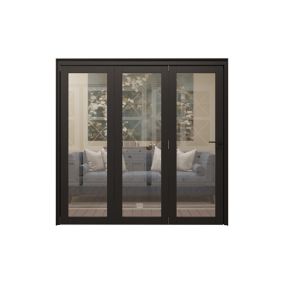 1 Lite Clear Fully glazed Contemporary Black Pine Sliding Internal Door & frame set, (H)2060mm (W)1914mm