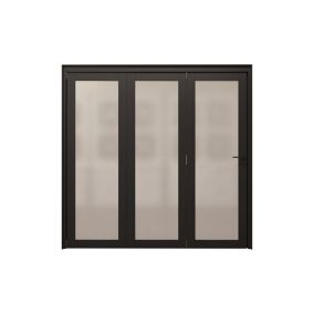 1 Lite Frosted Fully glazed Contemporary Black Pine Internal Bi-fold Door set, (H)2060mm (W)2142mm
