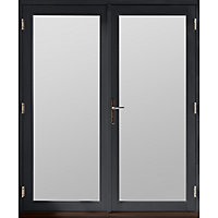1 Lite Glazed Grey Hardwood External French Door set, (H)2094mm (W)1494mm