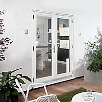 1 Lite Glazed White Hardwood External French Door set, (H)2094mm (W)1494mm
