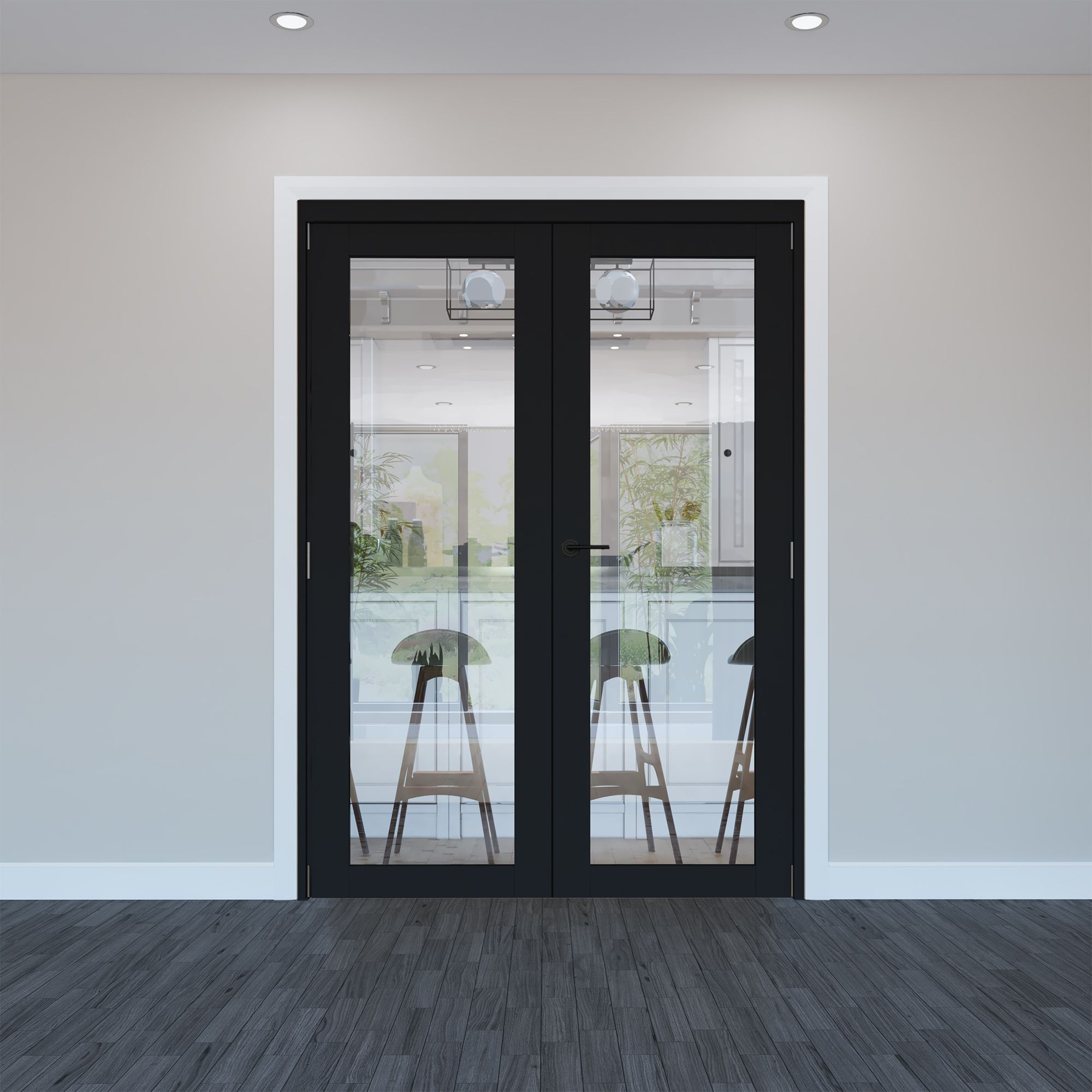 1 panel 1 Lite Clear Fully glazed Timber Black Internal French door set 2017mm x 133mm x 1293mm - Fully Finished