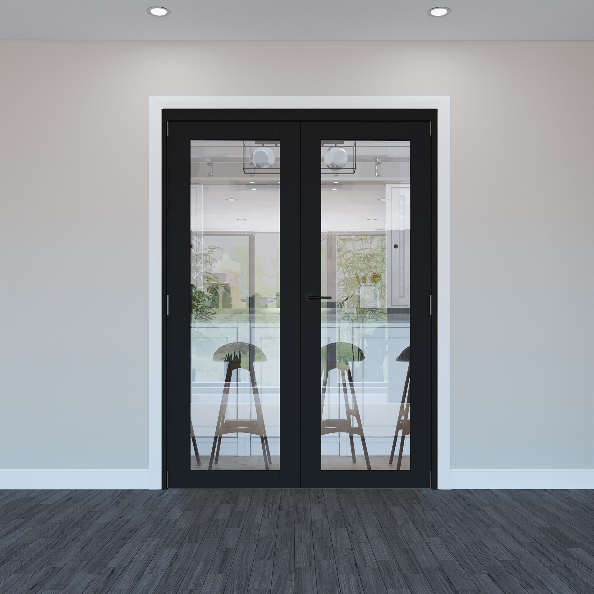 1 panel 1 Lite Clear Fully glazed Timber Black Internal French door set 2017mm x 133mm x 1445mm - Fully Finished