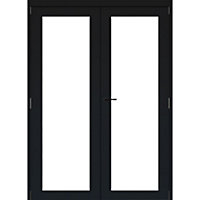 1 panel 1 Lite Clear Fully glazed Timber Black Internal French door set 2017mm x 133mm x 1597mm