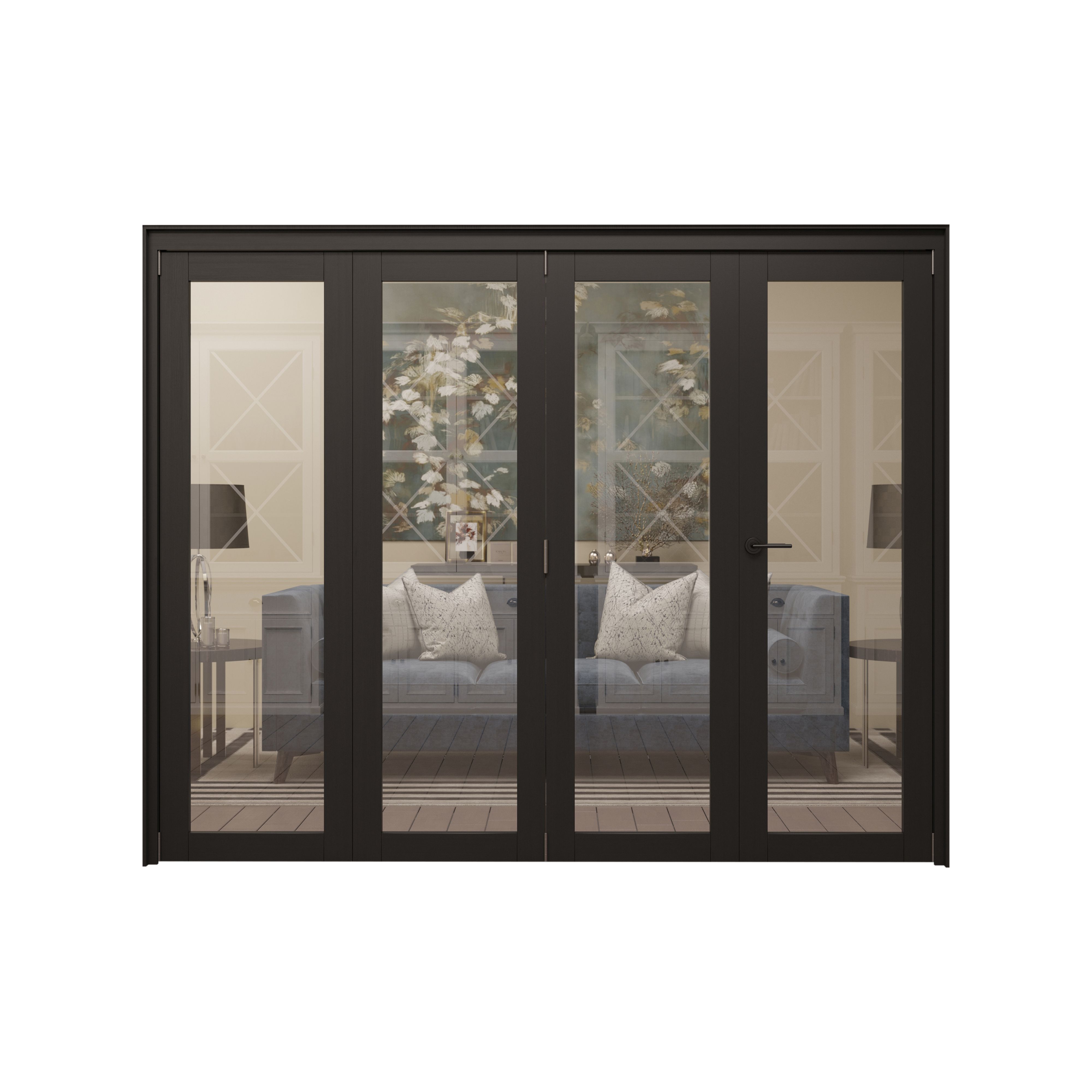 1 panel 1 Lite Clear Glazed Shaker Black Pine Internal Folding Door set, (H)2060mm (W)2527mm - Fully Finished