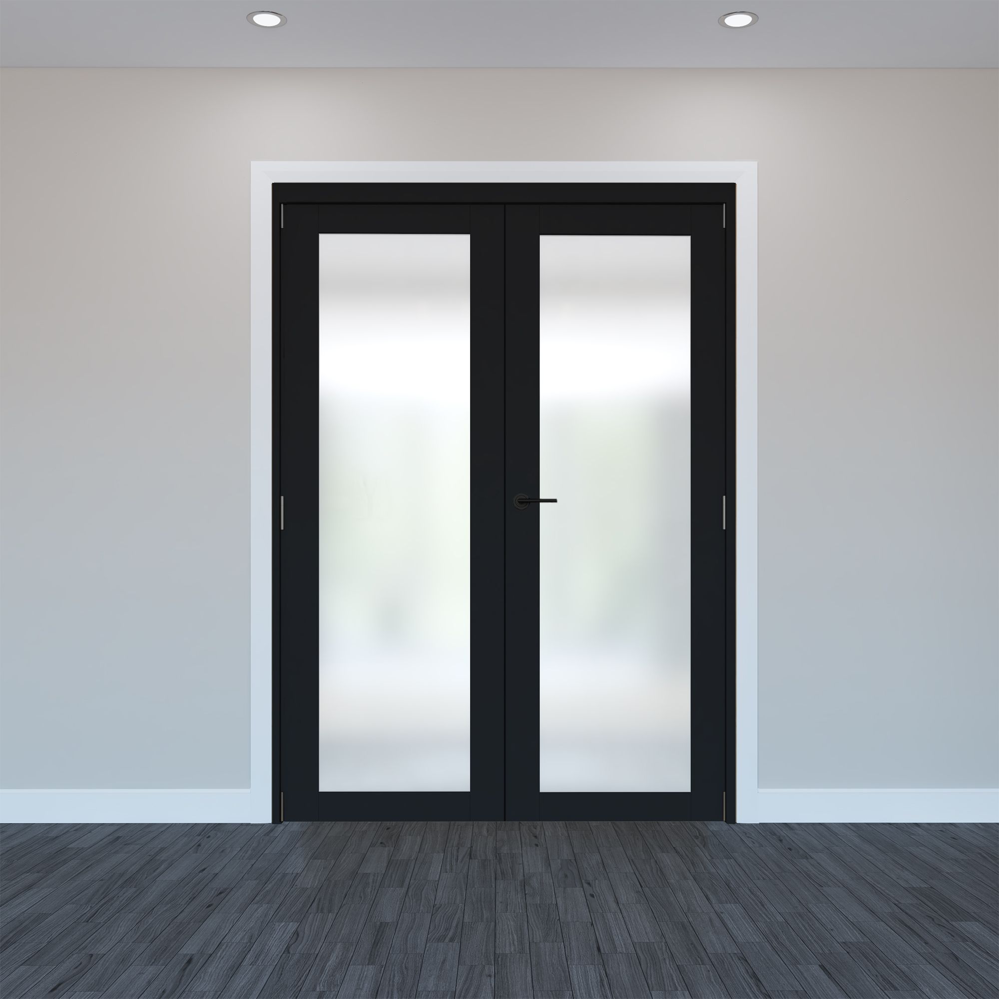 1 panel 1 Lite Frosted Fully glazed Timber Black Internal French door set 2017mm x 133mm x 1293mm - Fully Finished