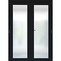 1 panel 1 Lite Frosted Fully glazed Timber Black Internal French door set 2017mm x 133mm x 1293mm