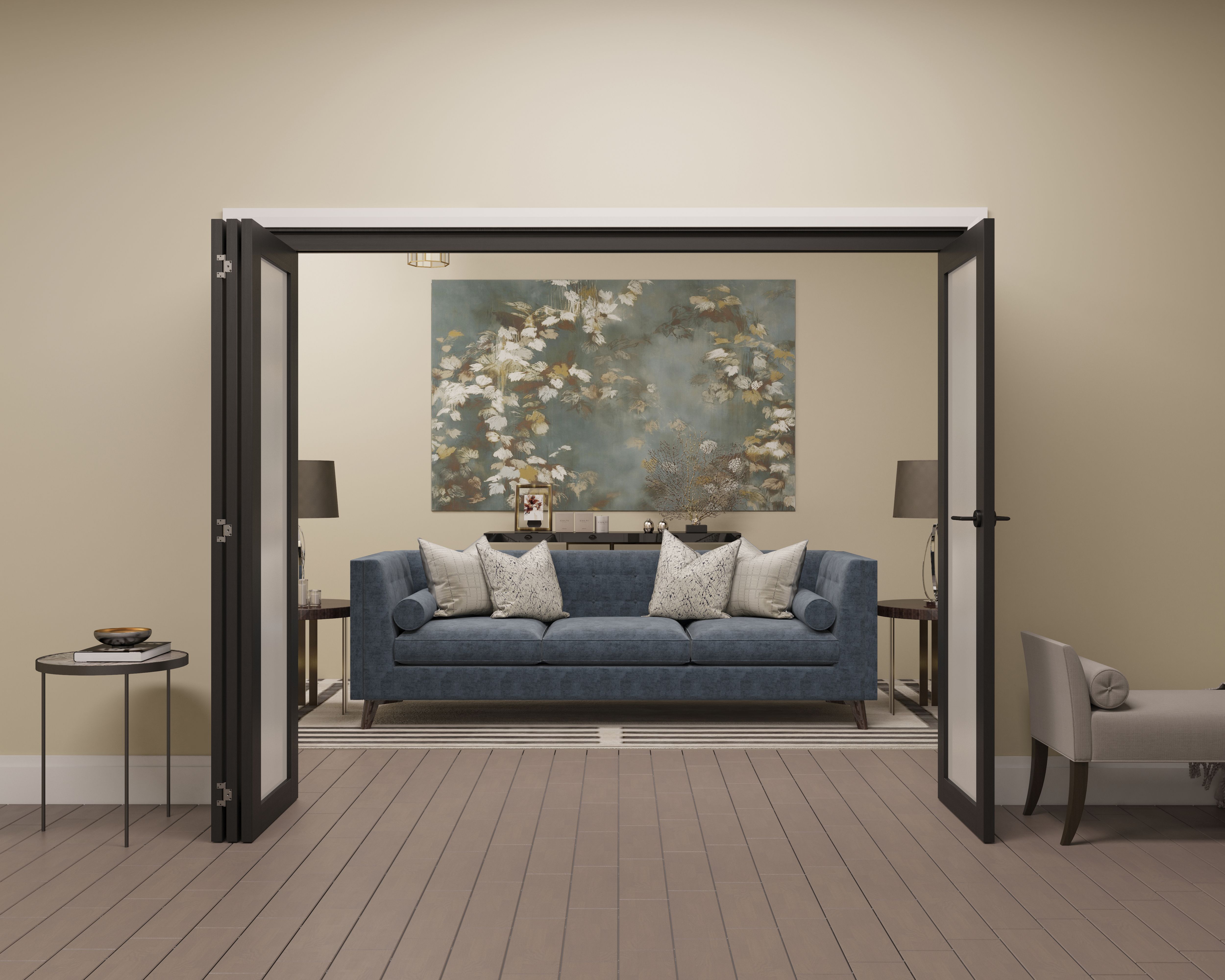 1 panel 1 Lite Frosted Glazed Shaker Black Pine Internal Folding Door set, (H)2060mm (W)2527mm - Fully Finished