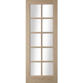10 Lite Glazed Oak veneer Internal Door, (H)1981mm (W)686mm (T)35mm