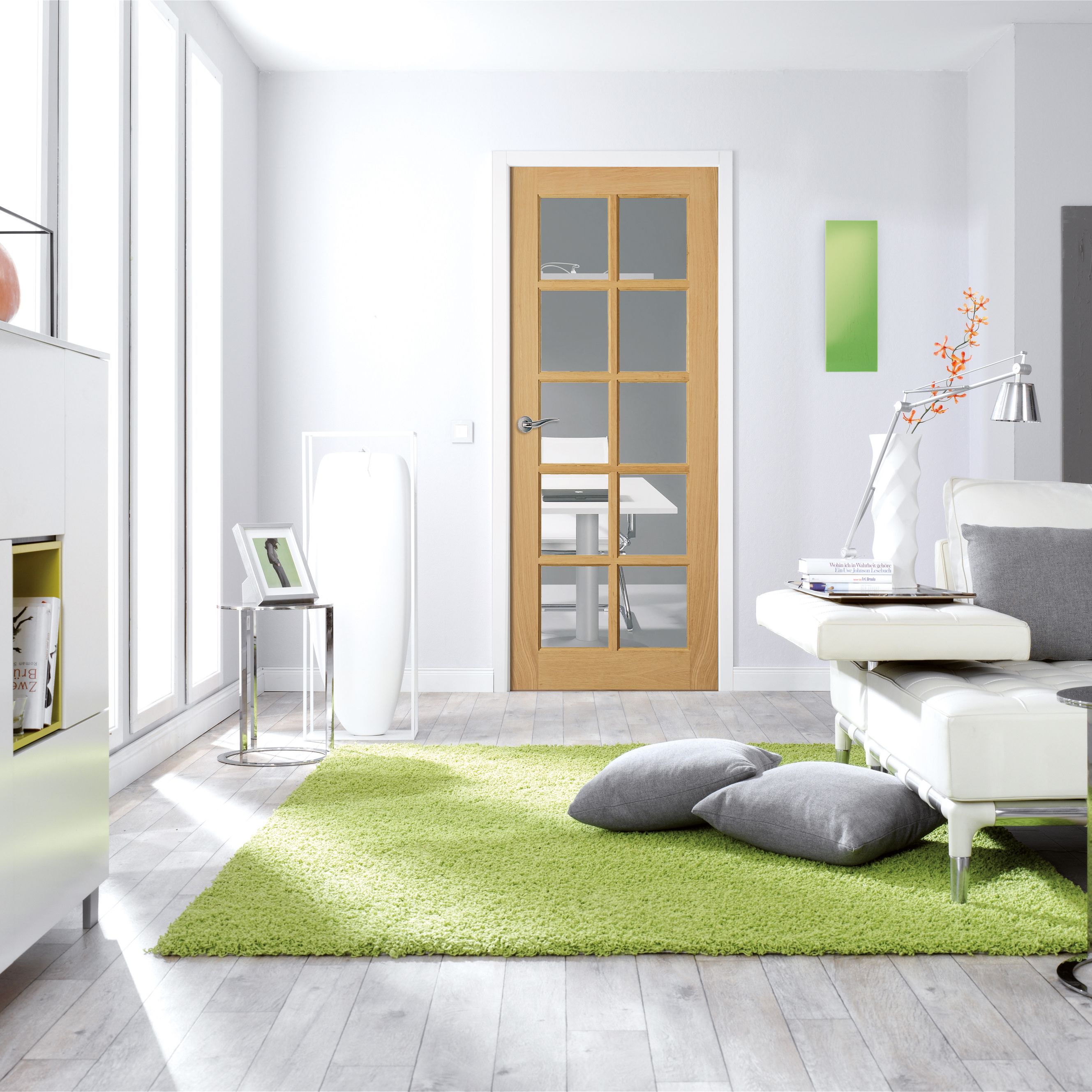 10 Lite Glazed Oak veneer Internal Door, (H)1981mm (W)686mm (T)35mm