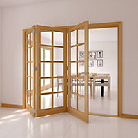 10 Lite Glazed Oak veneer Internal Tri-fold Door set, (H)2035mm (W)2374mm