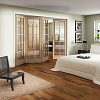 10 panel Clear Glazed Hardwood Oak veneer Internal Folding Door set, (H)1981mm (W)1830mm
