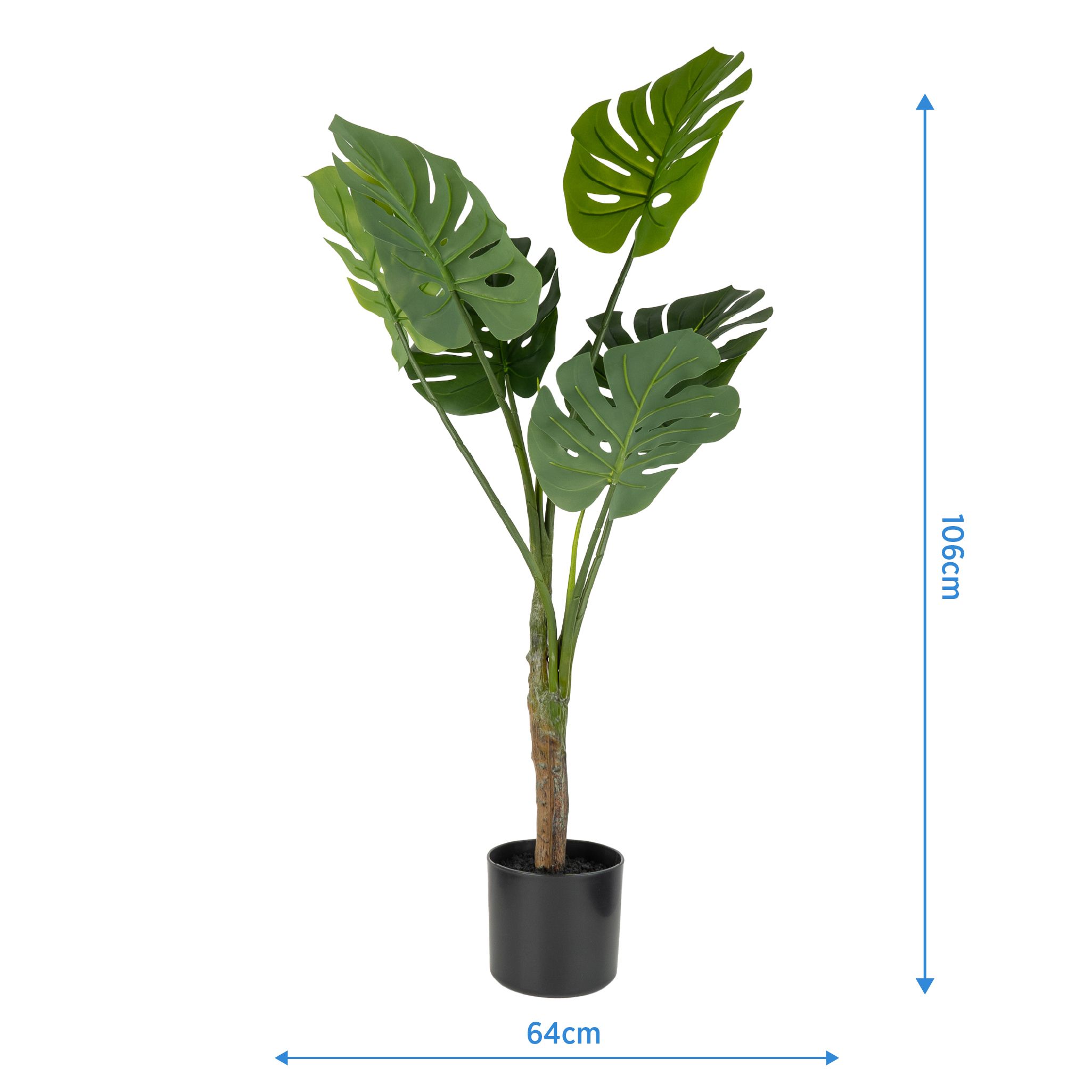 106cm Green & Black Monstera Tree Artificial plant in Black Pot