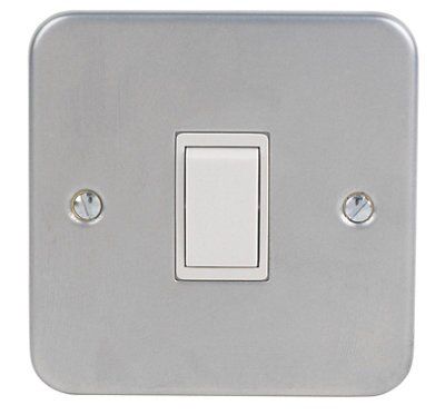 10A Grey Single 2 way Metal-clad switch with White inserts