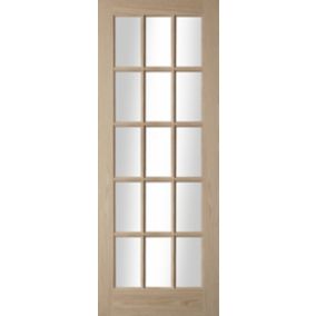 15 Lite Glazed Oak veneer Internal Door, (H)1981mm (W)762mm (T)35mm